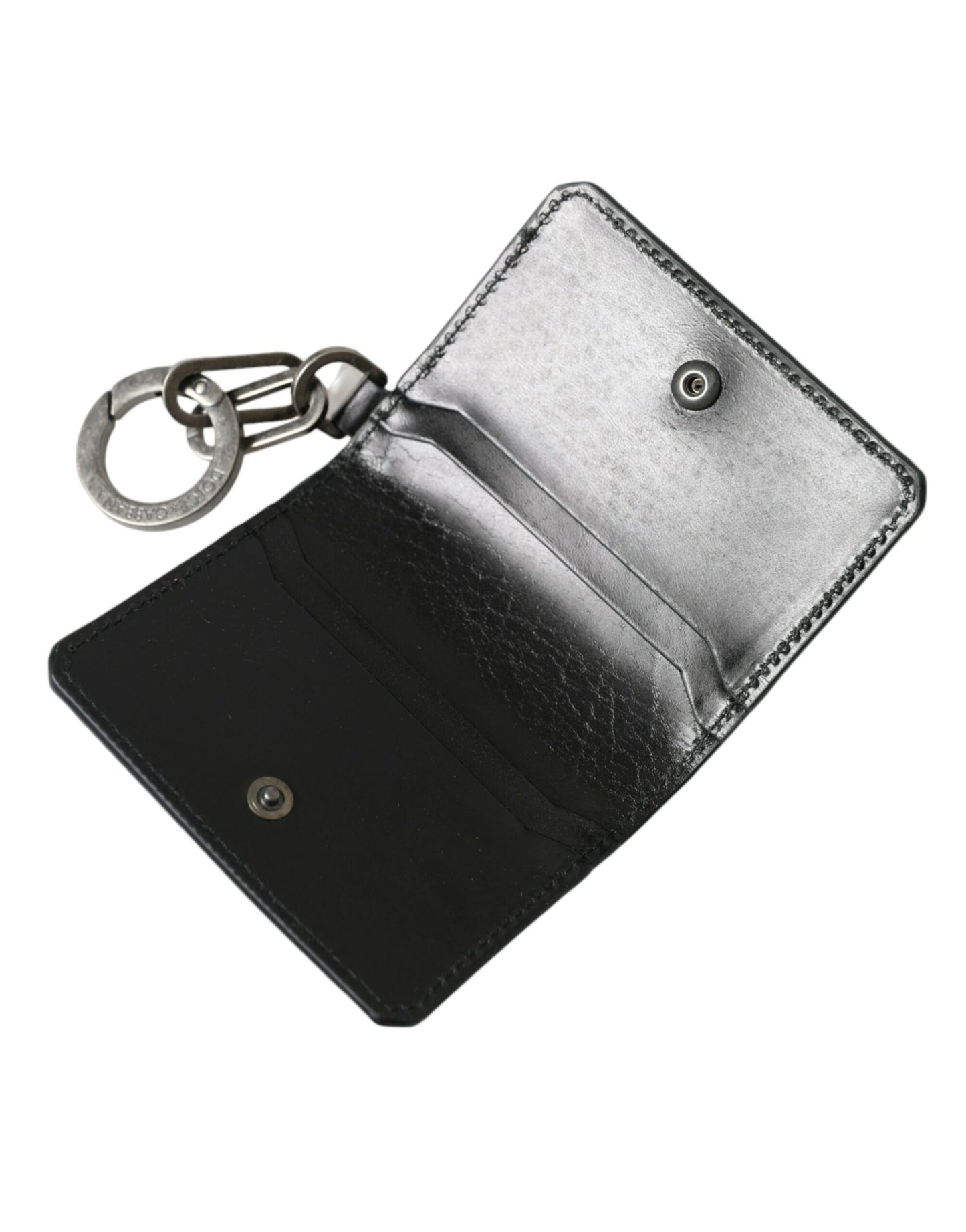 Dolce & Gabbana Black Leather Bifold Logo Card Holder Keyring Wallet - KALAJ