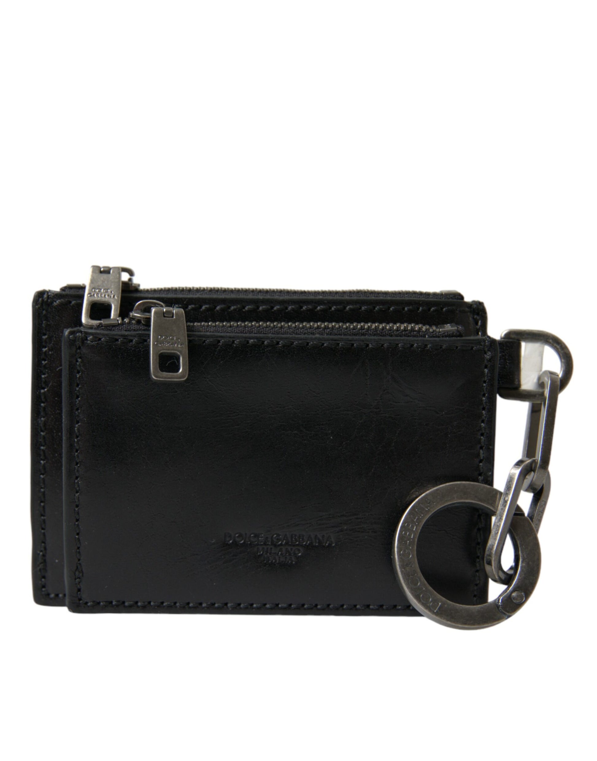 Dolce & Gabbana Black Leather Zip Logo Keyring Coin Purse Keyring Wallet - KALAJ