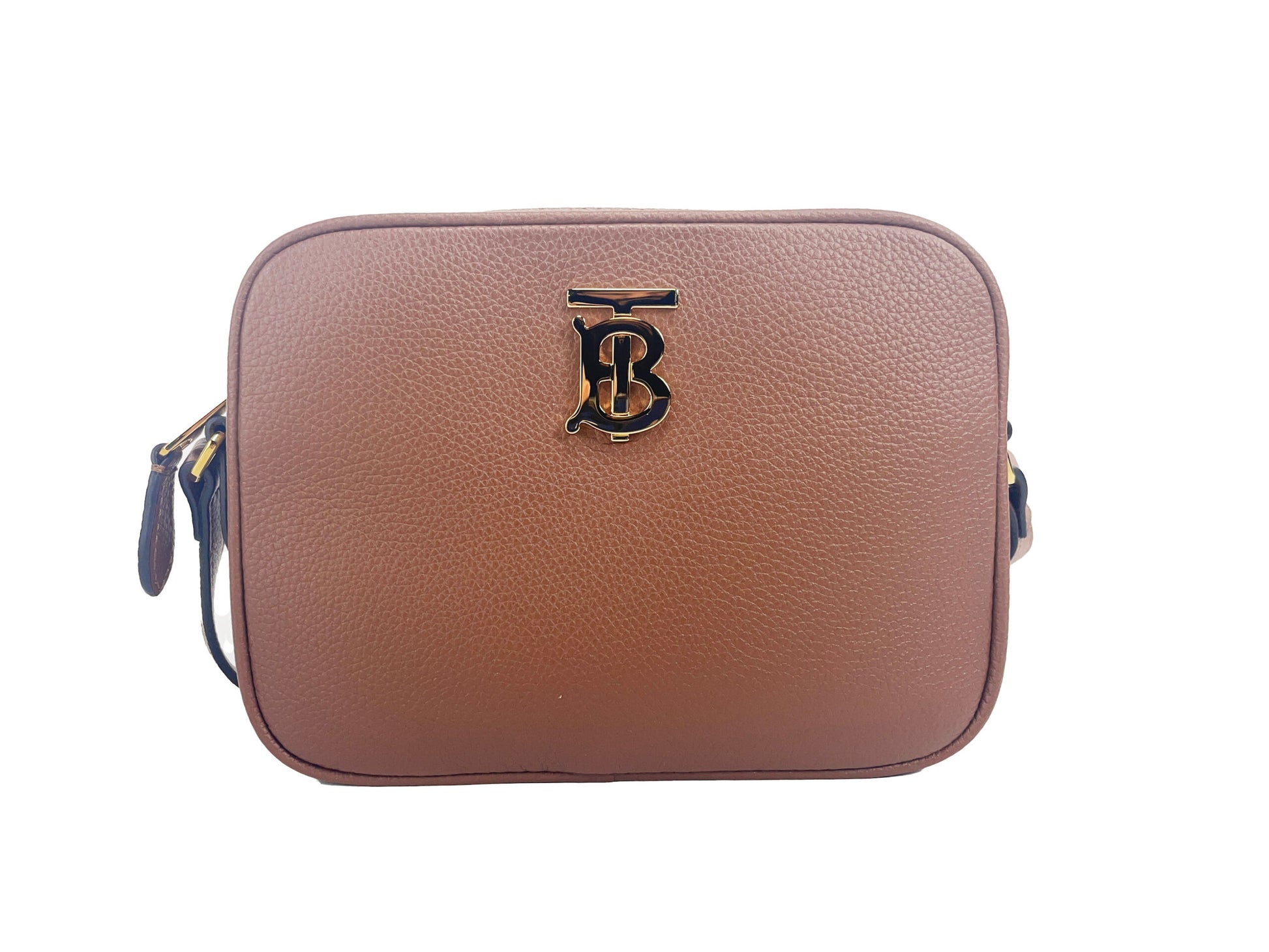 Burberry Small Leather Tan Camera Crossbody TB Logo Bag - KALAJ