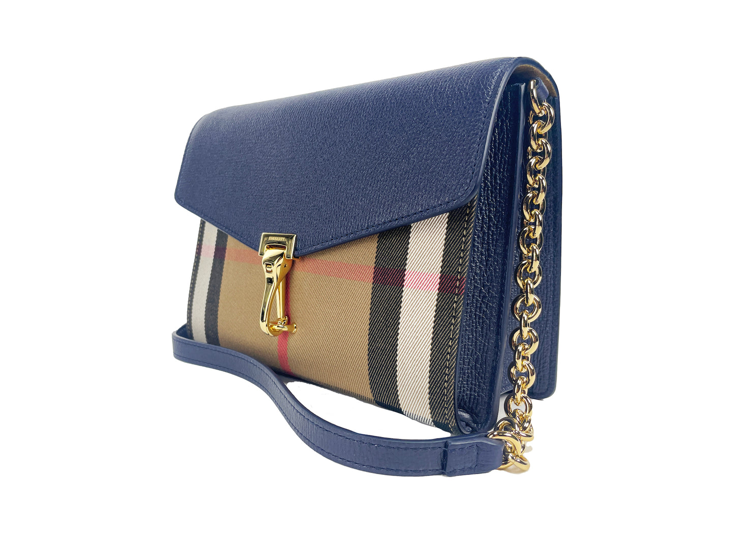 Burberry Macken Small Regency Blue House Check Leather Crossbody Bag - KALAJ