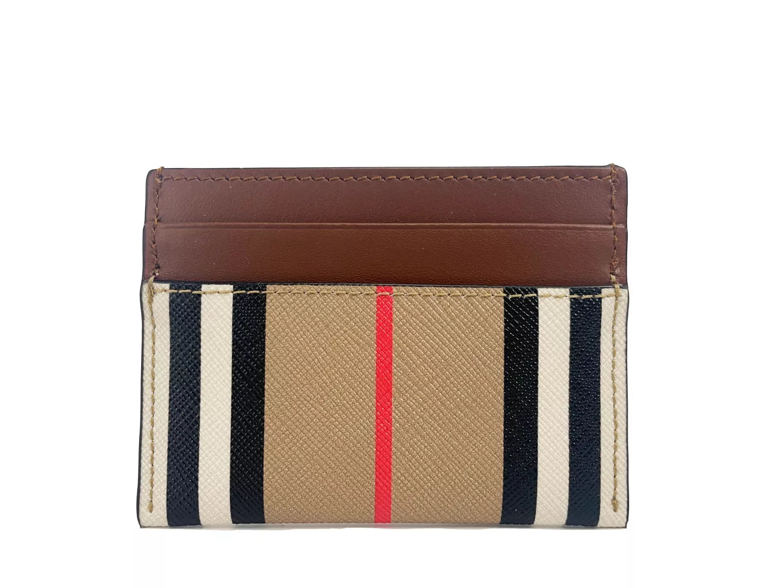 Burberry Sandon Tan Canvas Check Printed Leather Slim Card Case Wallet - KALAJ