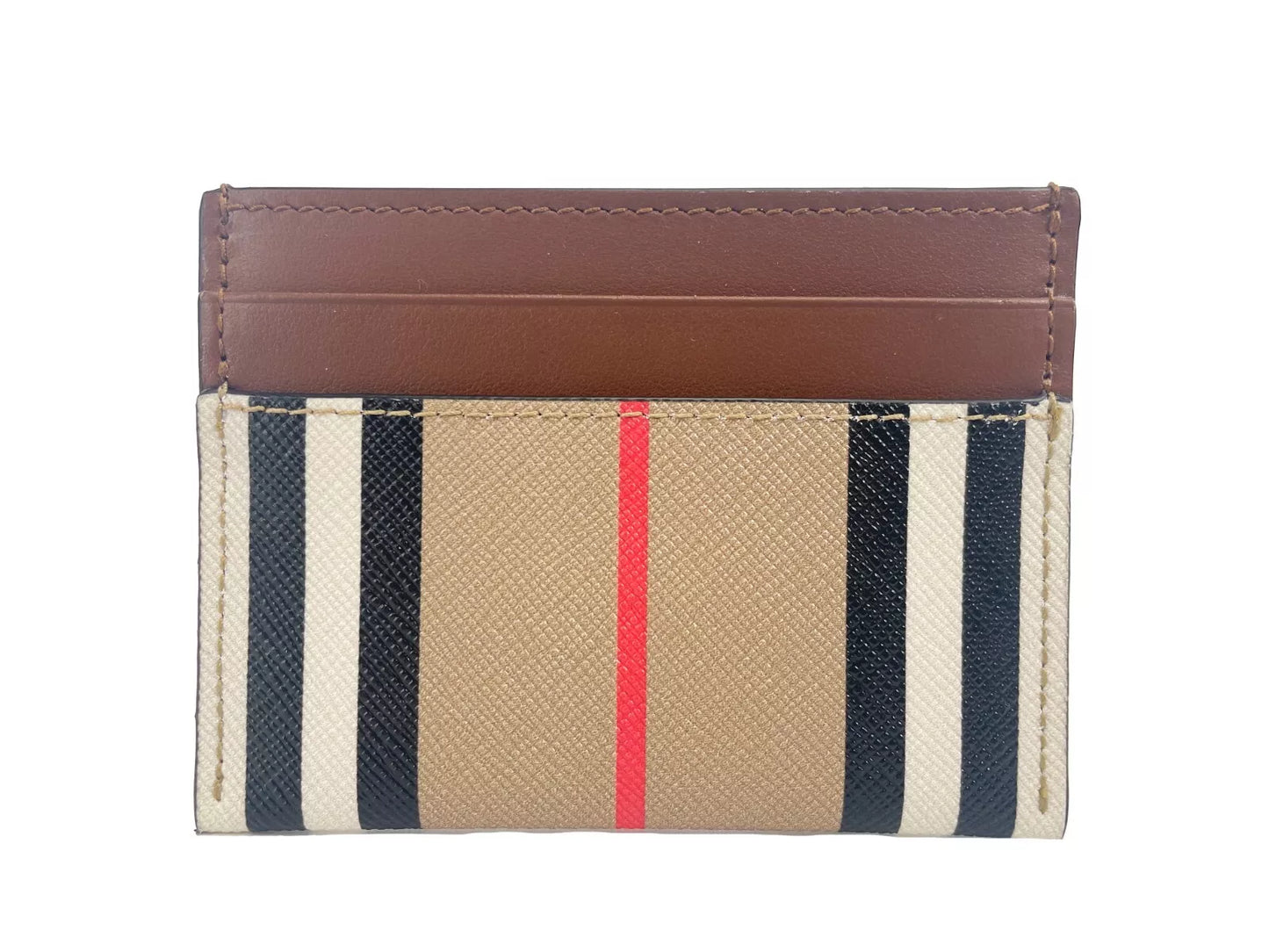 Burberry Sandon Tan Canvas Check Printed Leather Slim Card Case Wallet - KALAJ