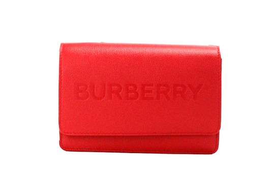 Burberry Hampshire Small Red Embossed Logo Smooth Leather Crossbody Bag - KALAJ