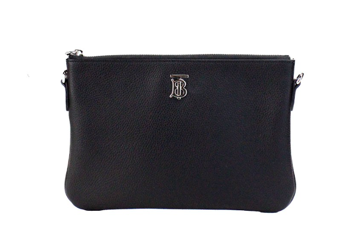 Burberry Peyton Monogram Black Leather Pouch Crossbody Bag Purse - KALAJ