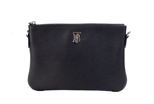 Burberry Peyton Monogram Black Leather Pouch Crossbody Bag Purse - KALAJ