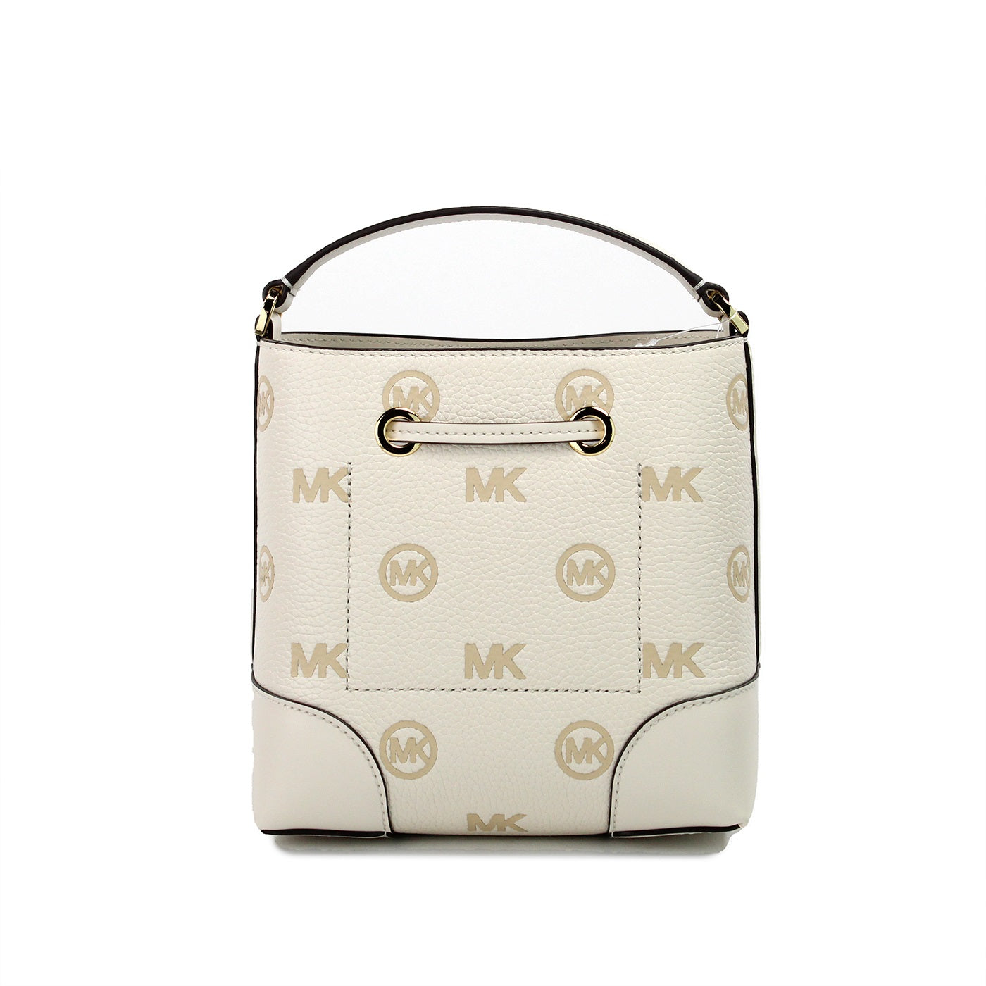 Michael Kors Mercer Small Light Cream Embossed Drawstring Bucket Messenger Bag - KALAJ