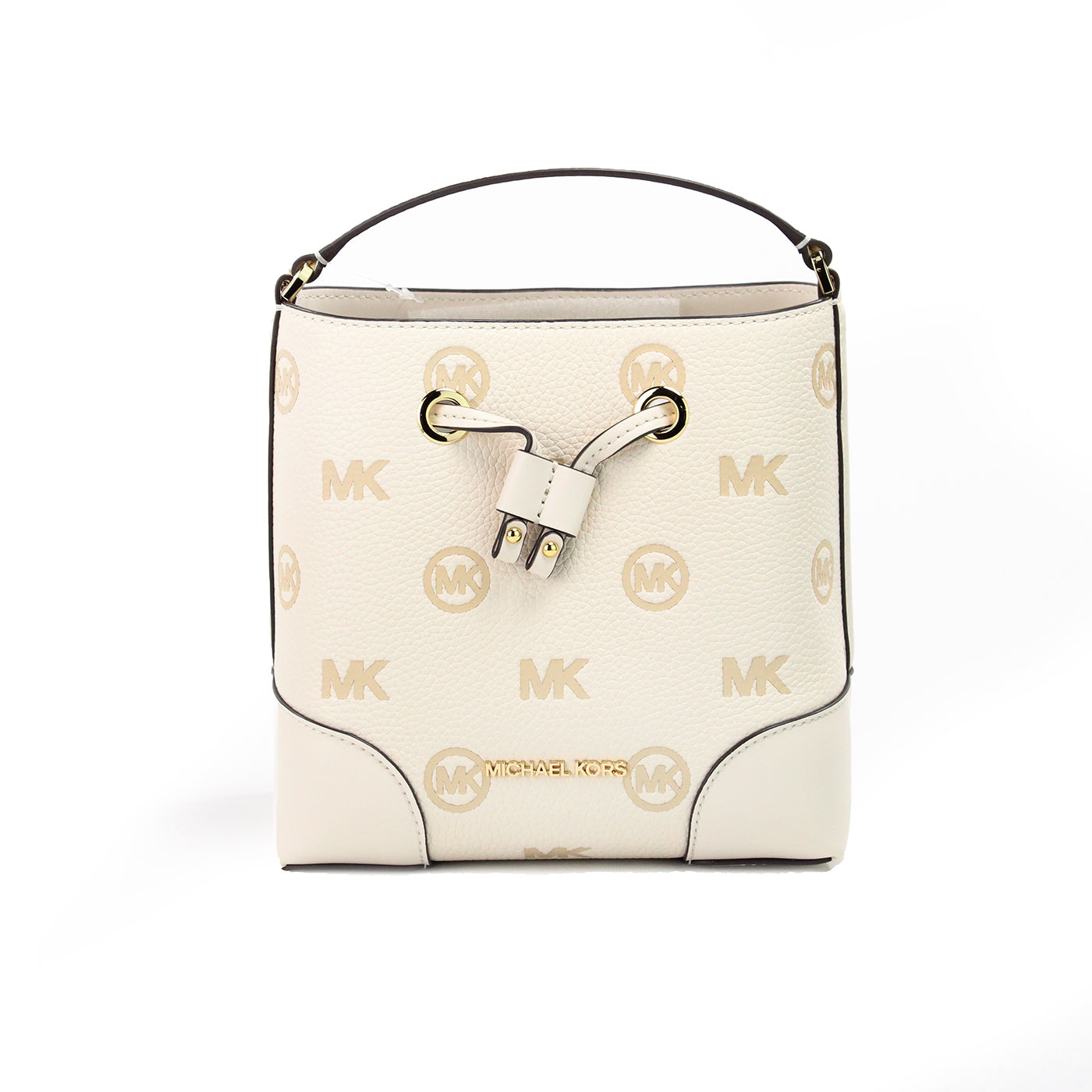 Michael Kors Mercer Small Light Cream Embossed Drawstring Bucket Messenger Bag - KALAJ