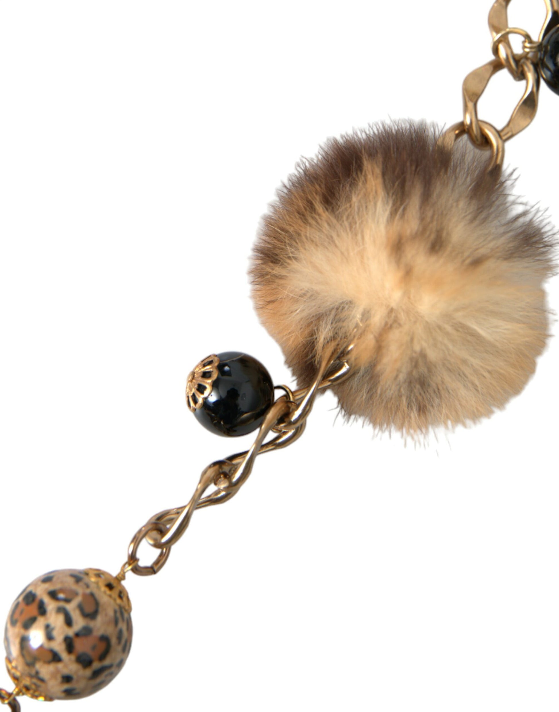 Dolce & Gabbana Gold Brass Leopard Fur Pearl Collier Chain Belt - KALAJ