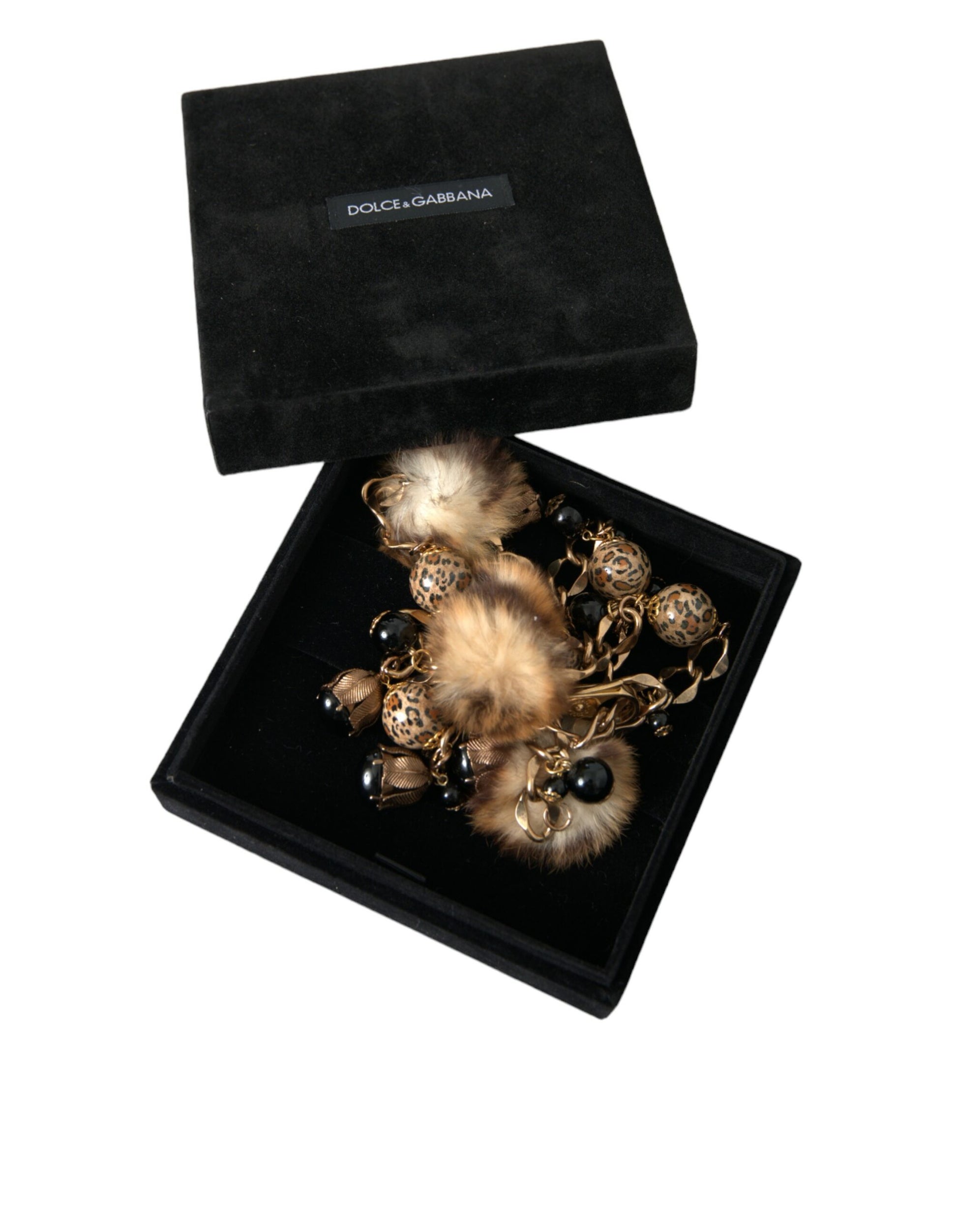 Dolce & Gabbana Gold Brass Leopard Fur Pearl Collier Chain Belt - KALAJ