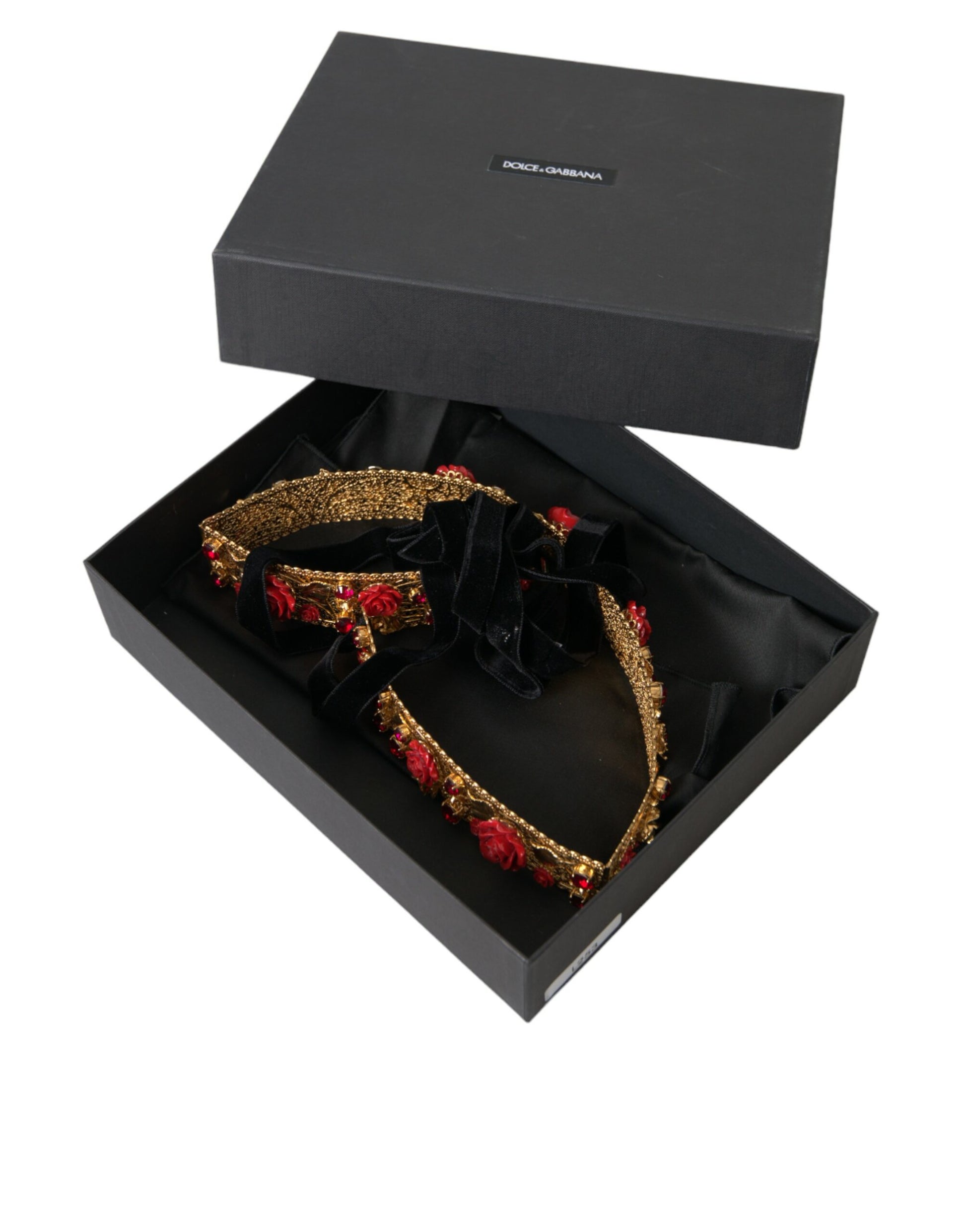 Dolce & Gabbana Gold Brass Red Roses Crystal Jewel Waist Belt - KALAJ