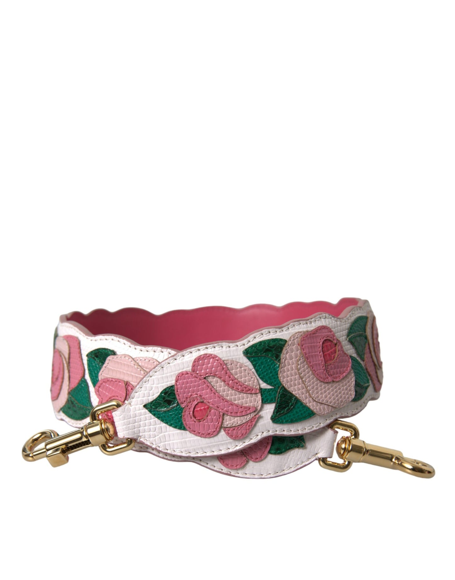 Dolce & Gabbana White Floral Leather Accessory Shoulder Strap - KALAJ