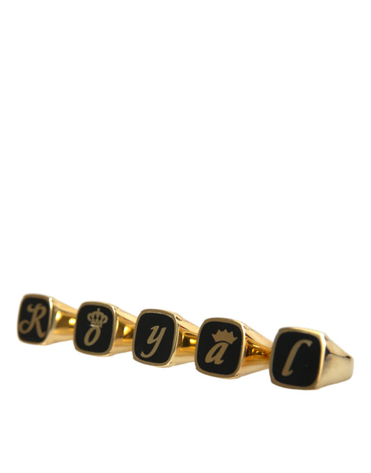 Dolce & Gabbana Gold Brass ROYAL Enamel Set of 5 Ring