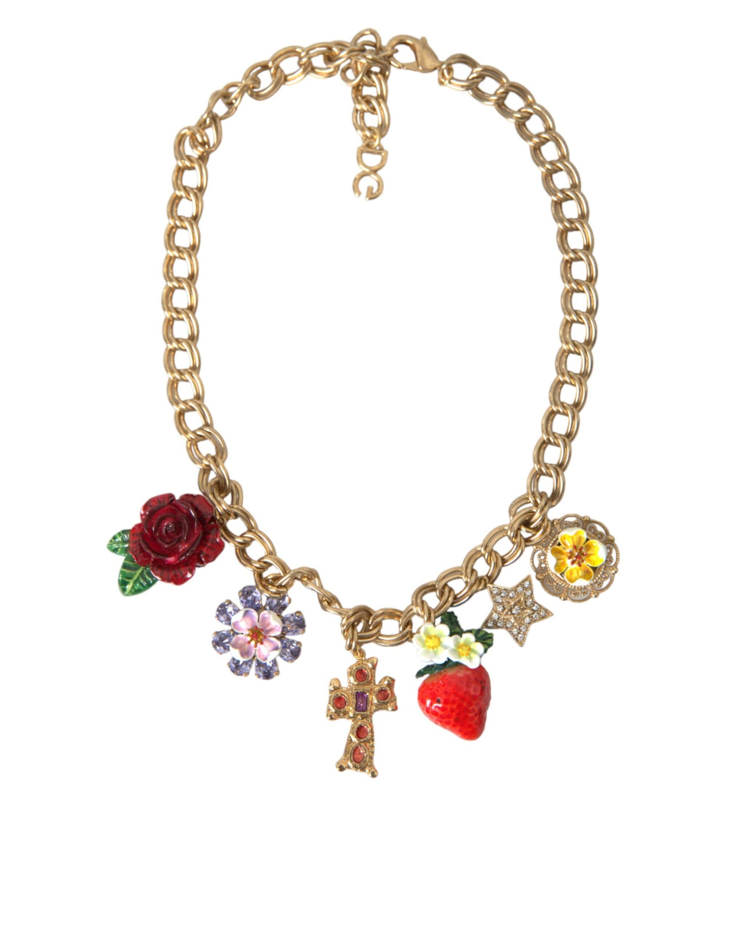 Dolce & Gabbana Gold Chain Rose Cross Strawberry Star Pendant Necklace