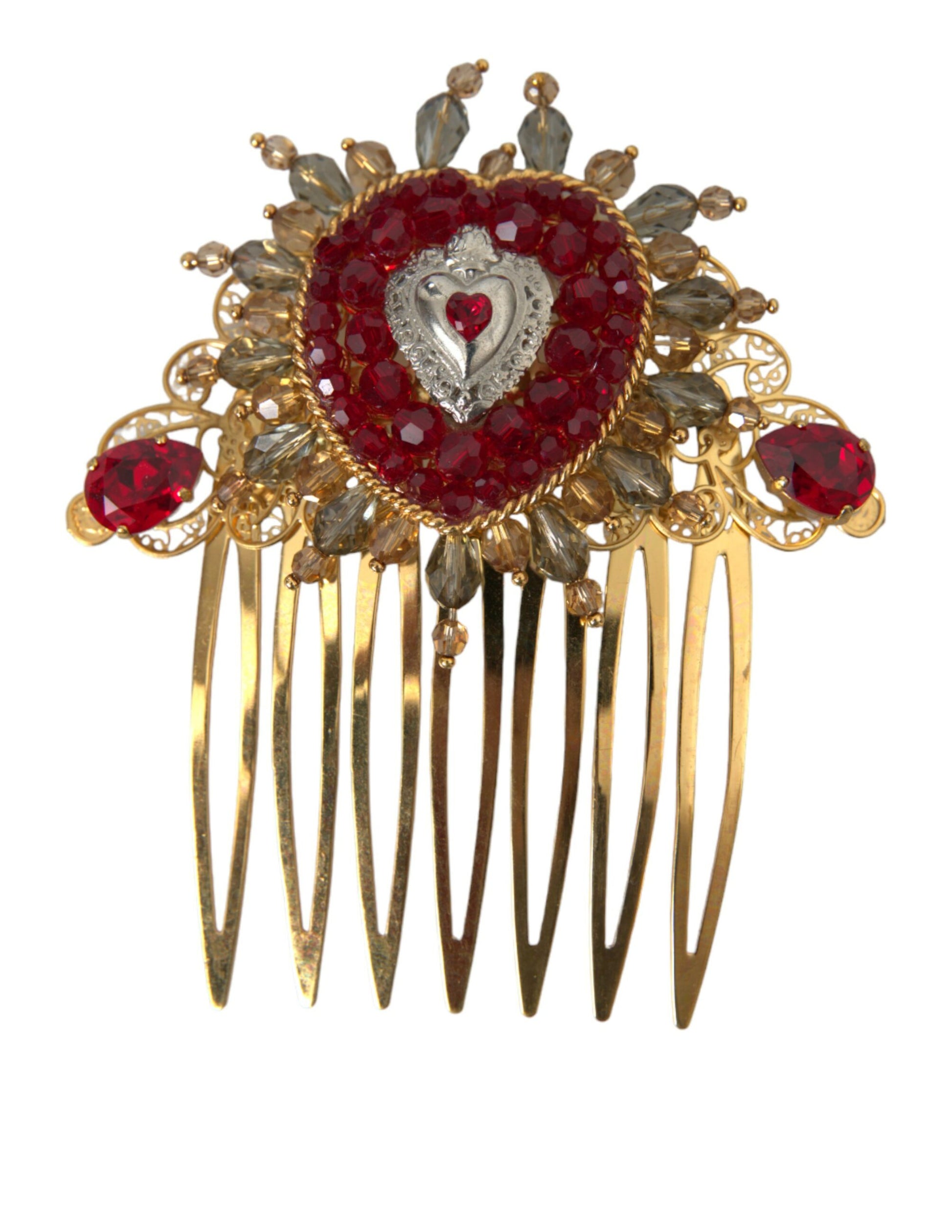 Dolce & Gabbana Gold Brass Crystal Heart Women Hair Comb - KALAJ