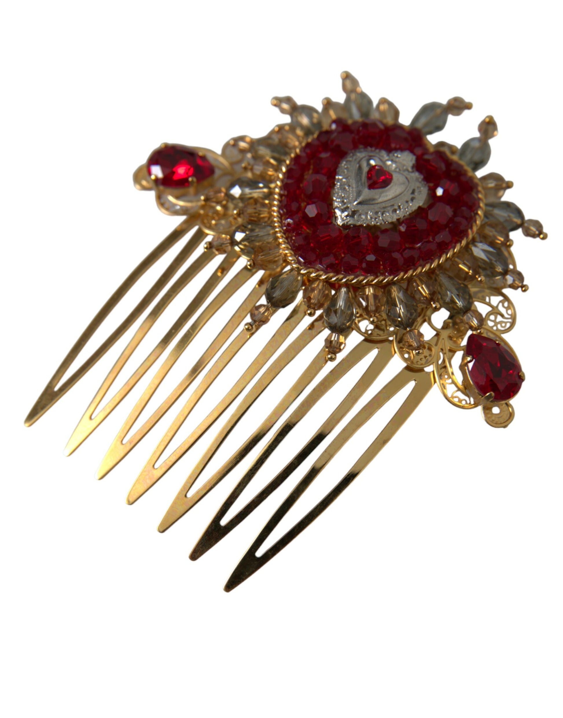 Dolce & Gabbana Gold Brass Crystal Heart Women Hair Comb - KALAJ