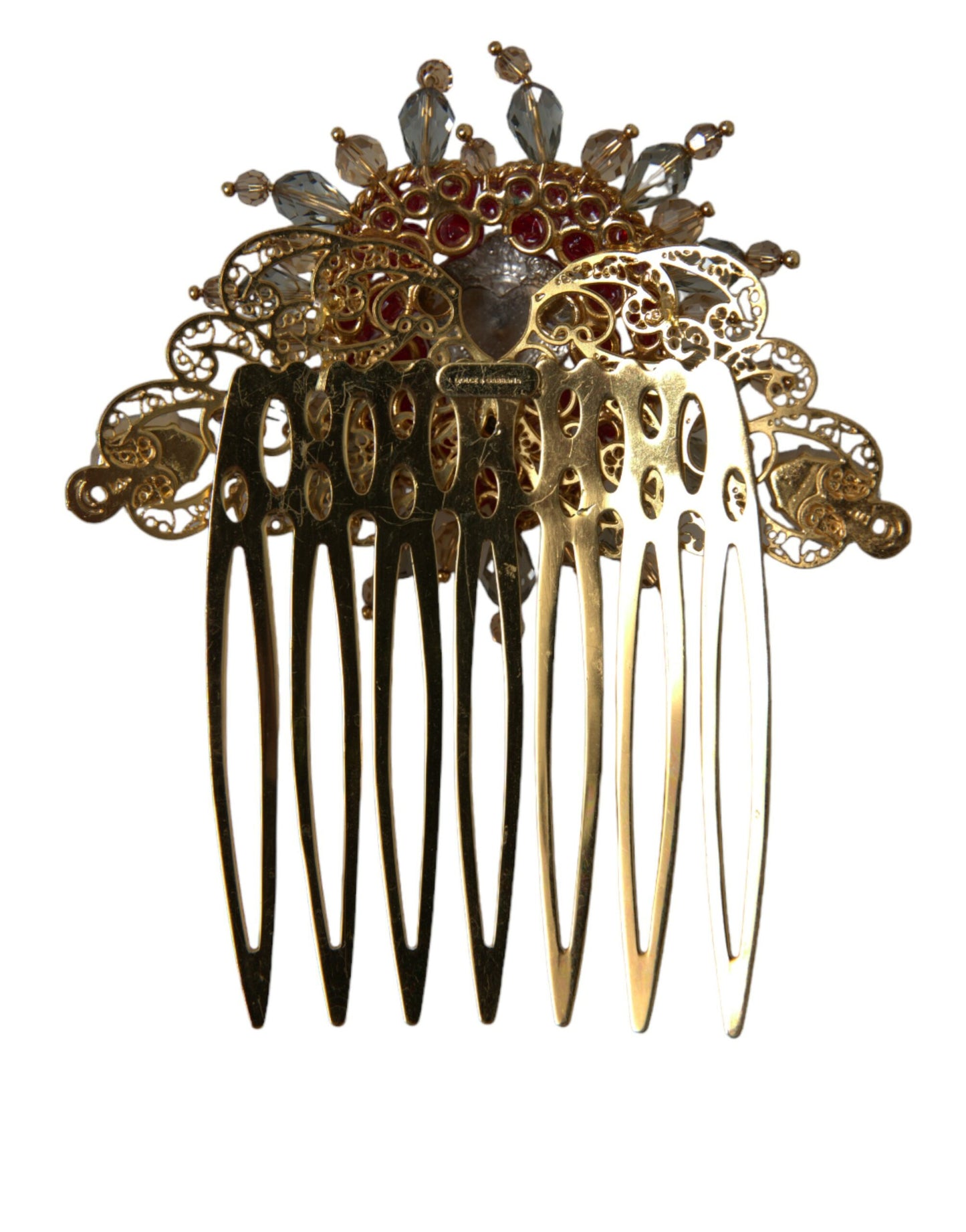 Dolce & Gabbana Gold Brass Crystal Heart Women Hair Comb - KALAJ