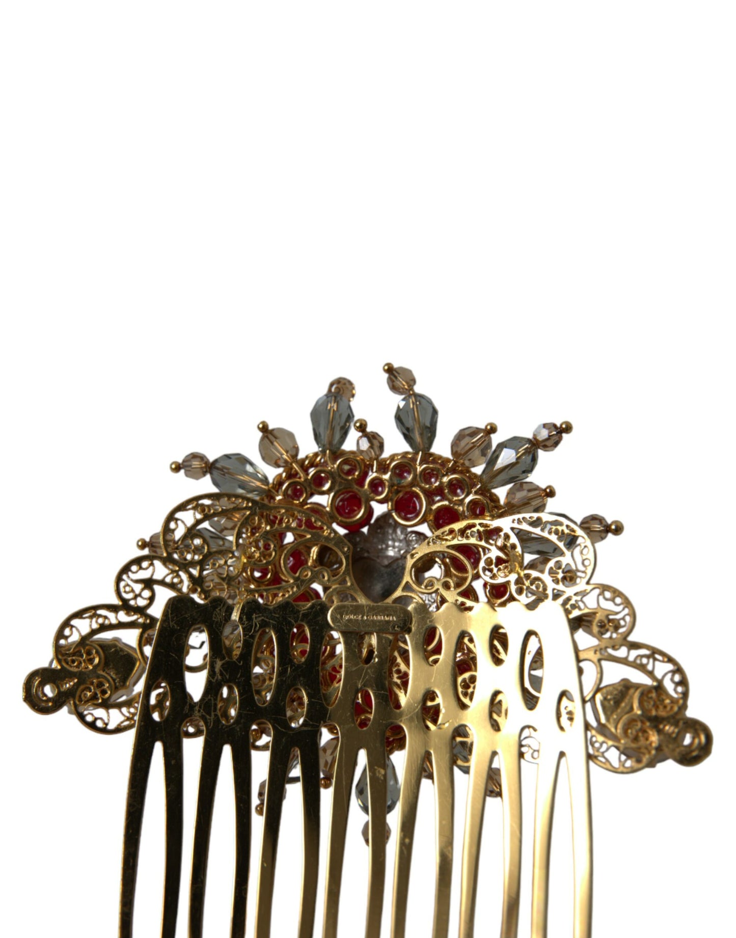 Dolce & Gabbana Gold Brass Crystal Heart Women Hair Comb - KALAJ