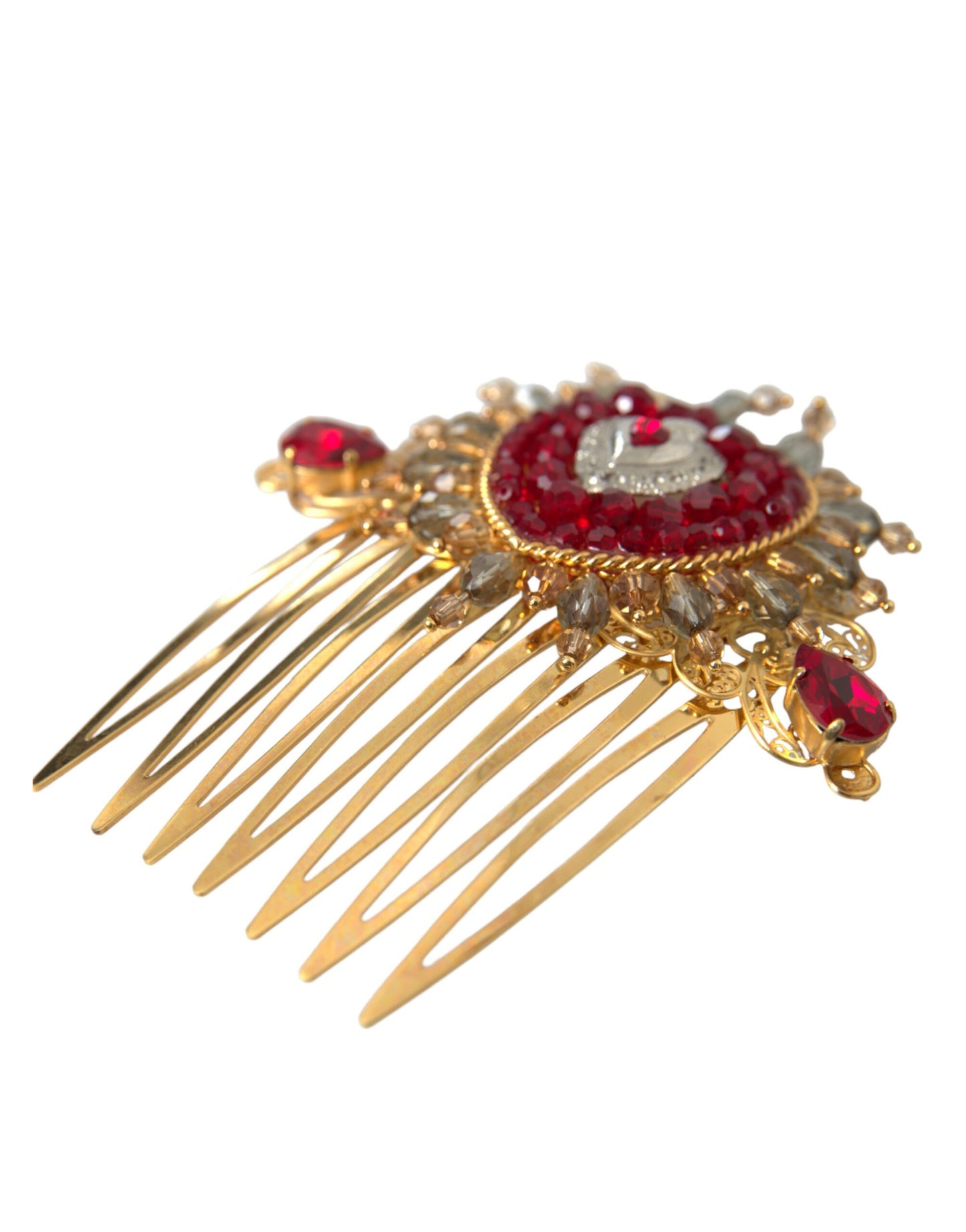 Dolce & Gabbana Gold Brass Crystal Heart Women Hair Comb - KALAJ