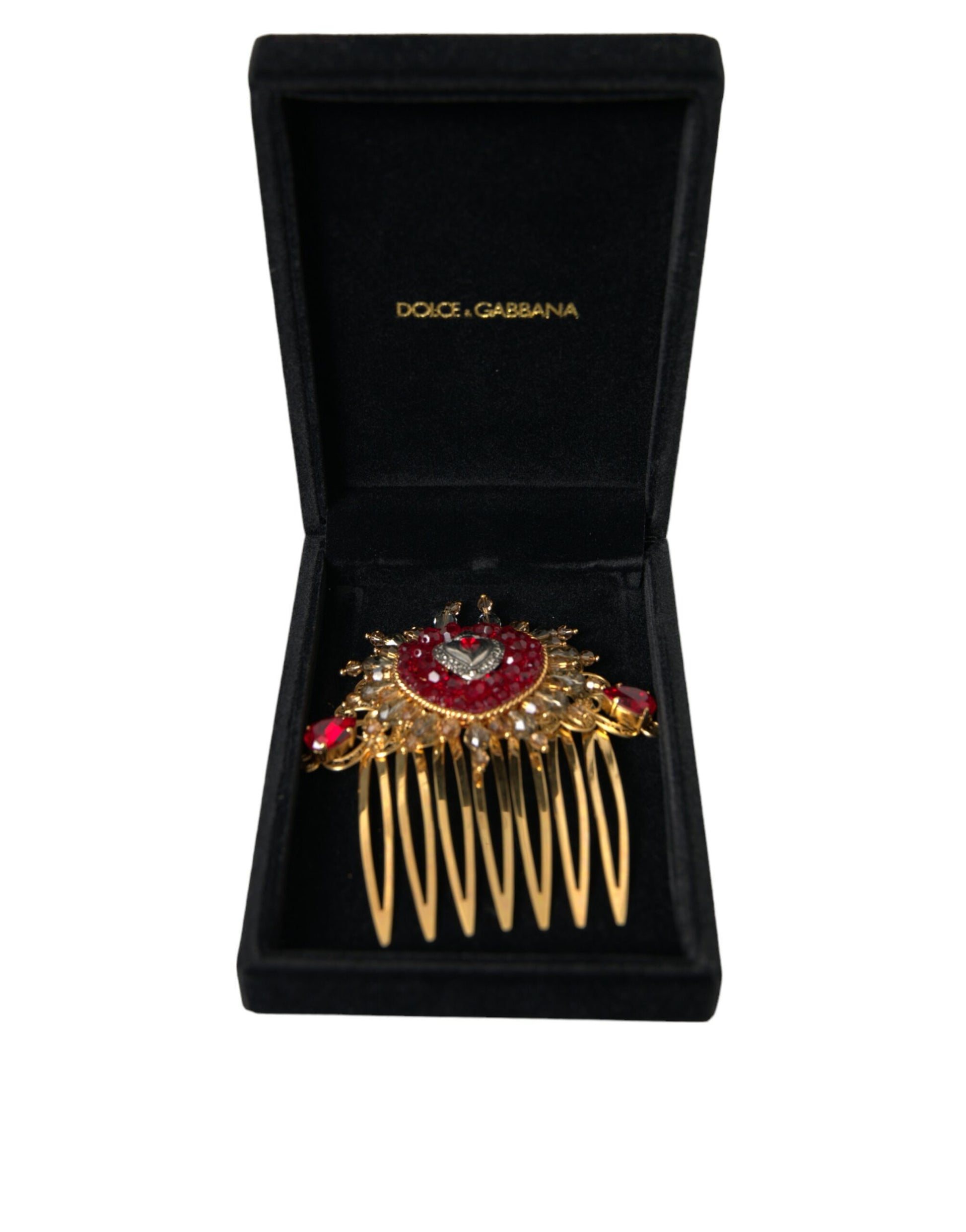 Dolce & Gabbana Gold Brass Crystal Heart Women Hair Comb - KALAJ