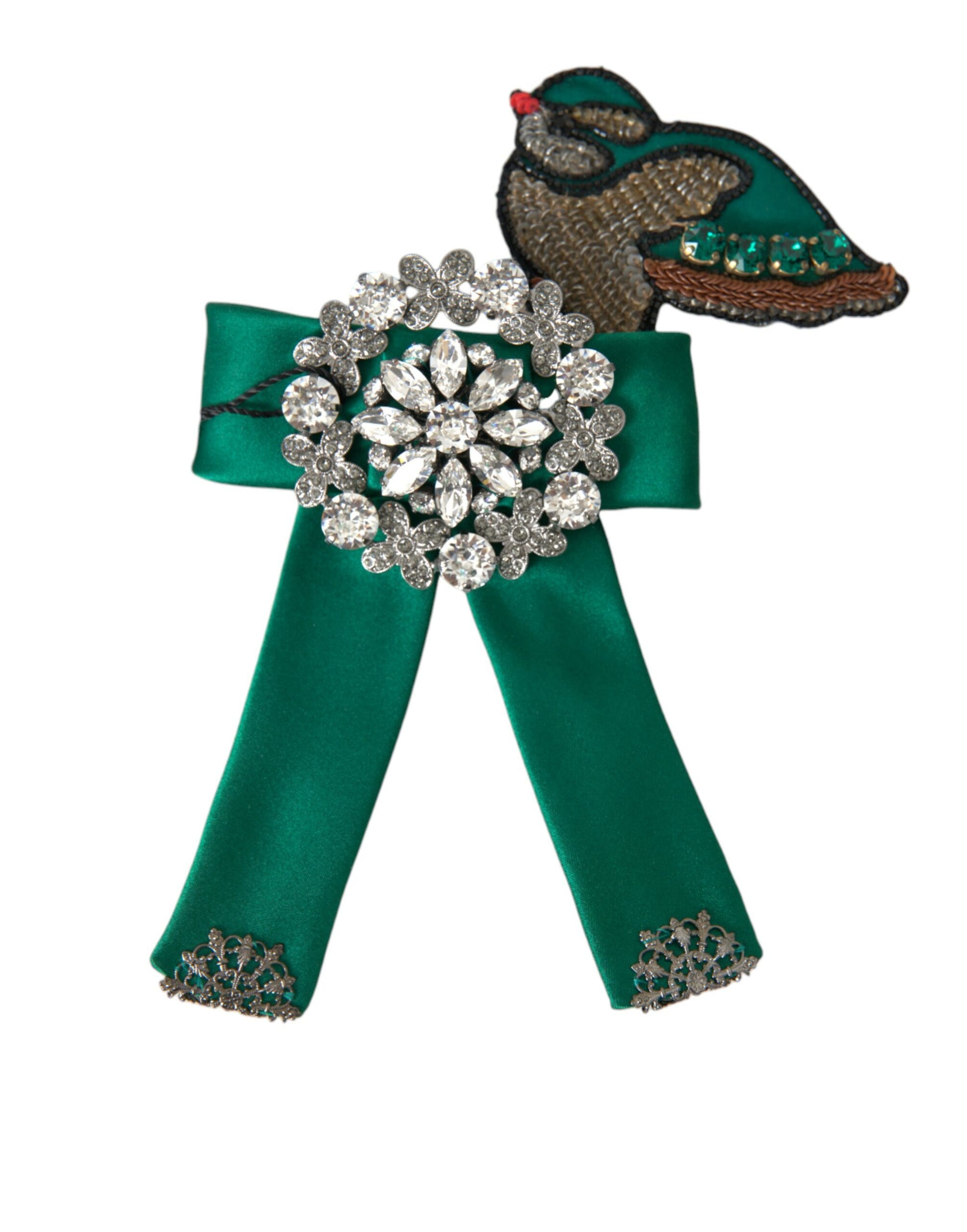 Dolce & Gabbana Green Satin Bird Crystal Women Hair Clip - KALAJ