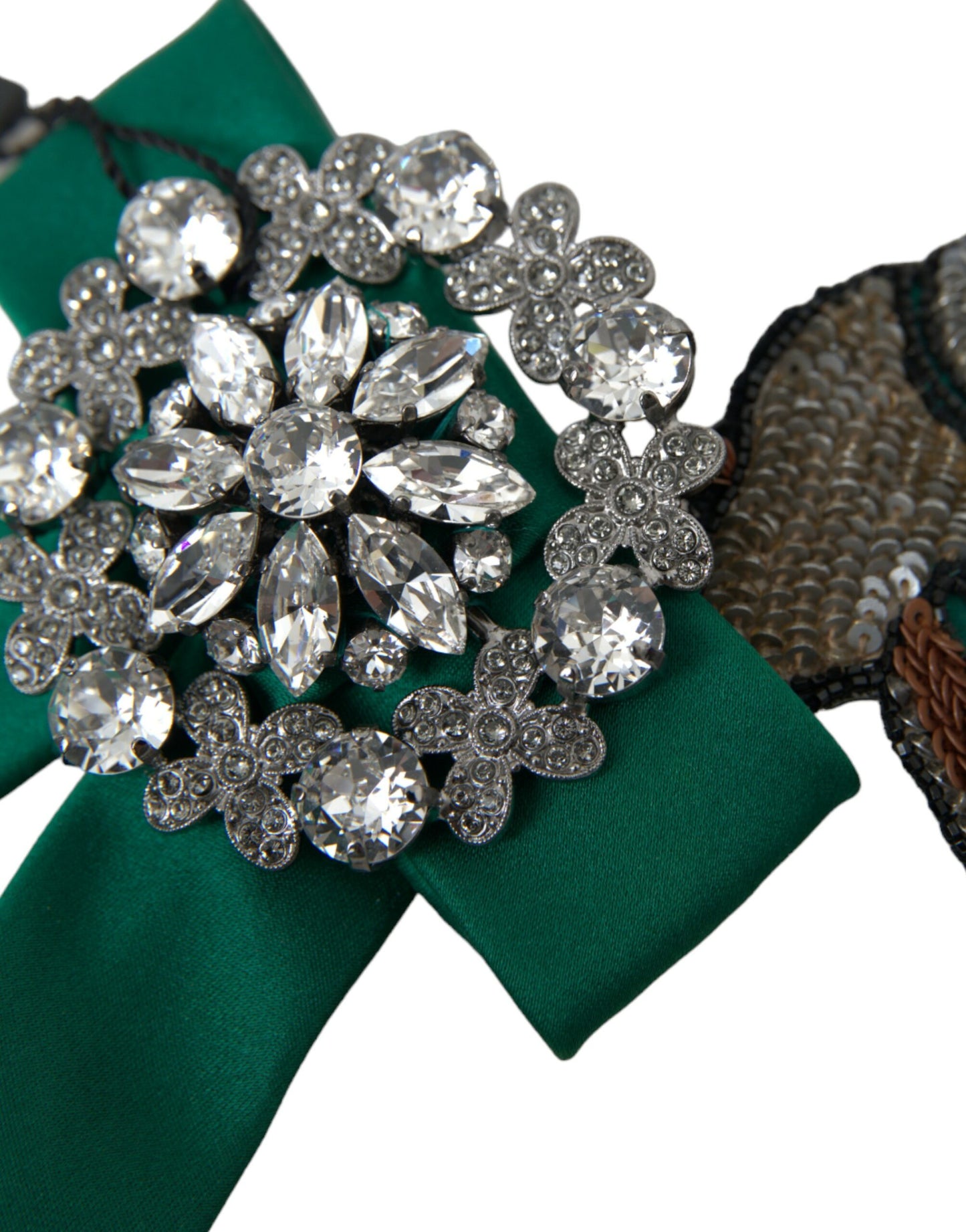 Dolce & Gabbana Green Satin Bird Crystal Women Hair Clip - KALAJ