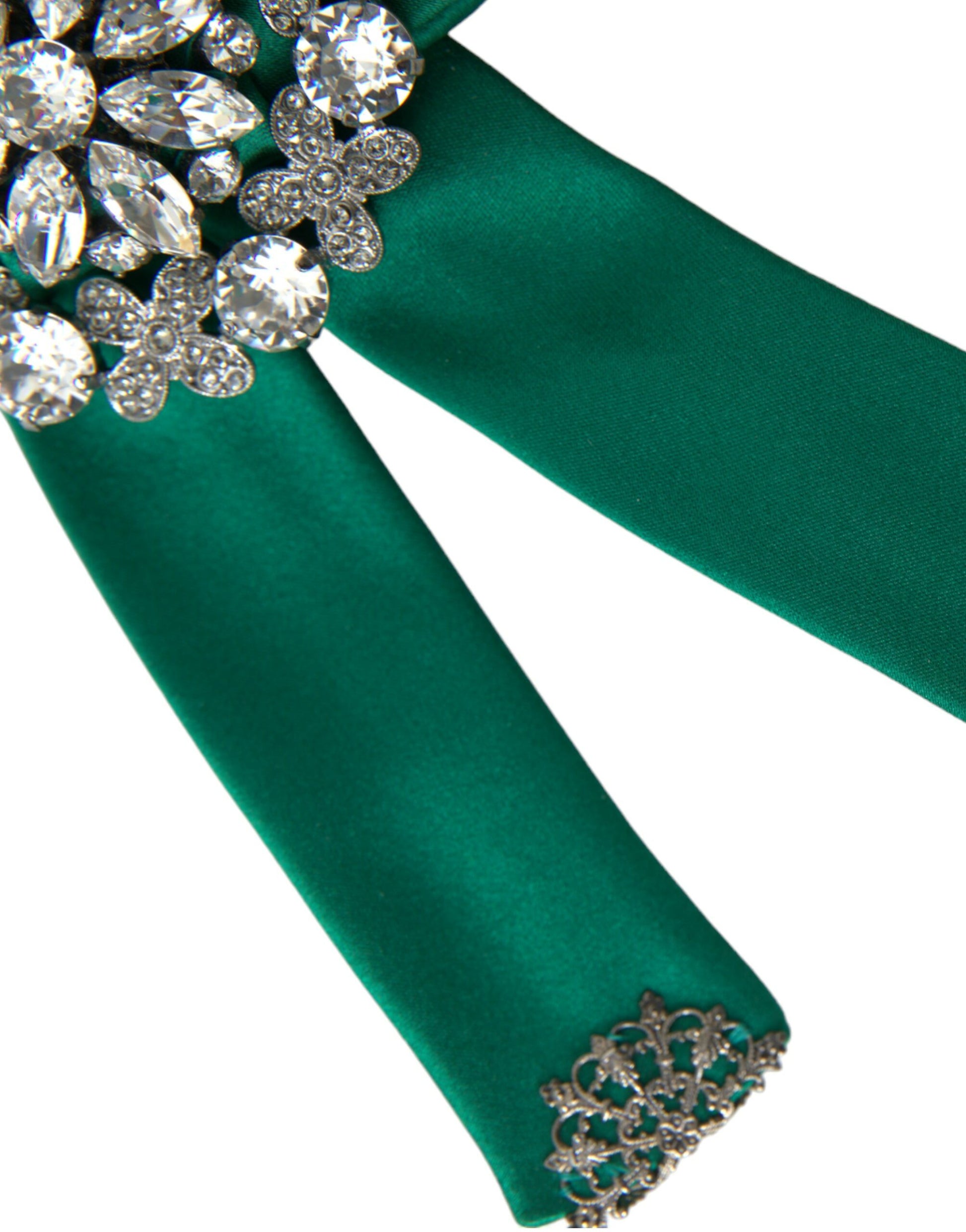 Dolce & Gabbana Green Satin Bird Crystal Women Hair Clip - KALAJ