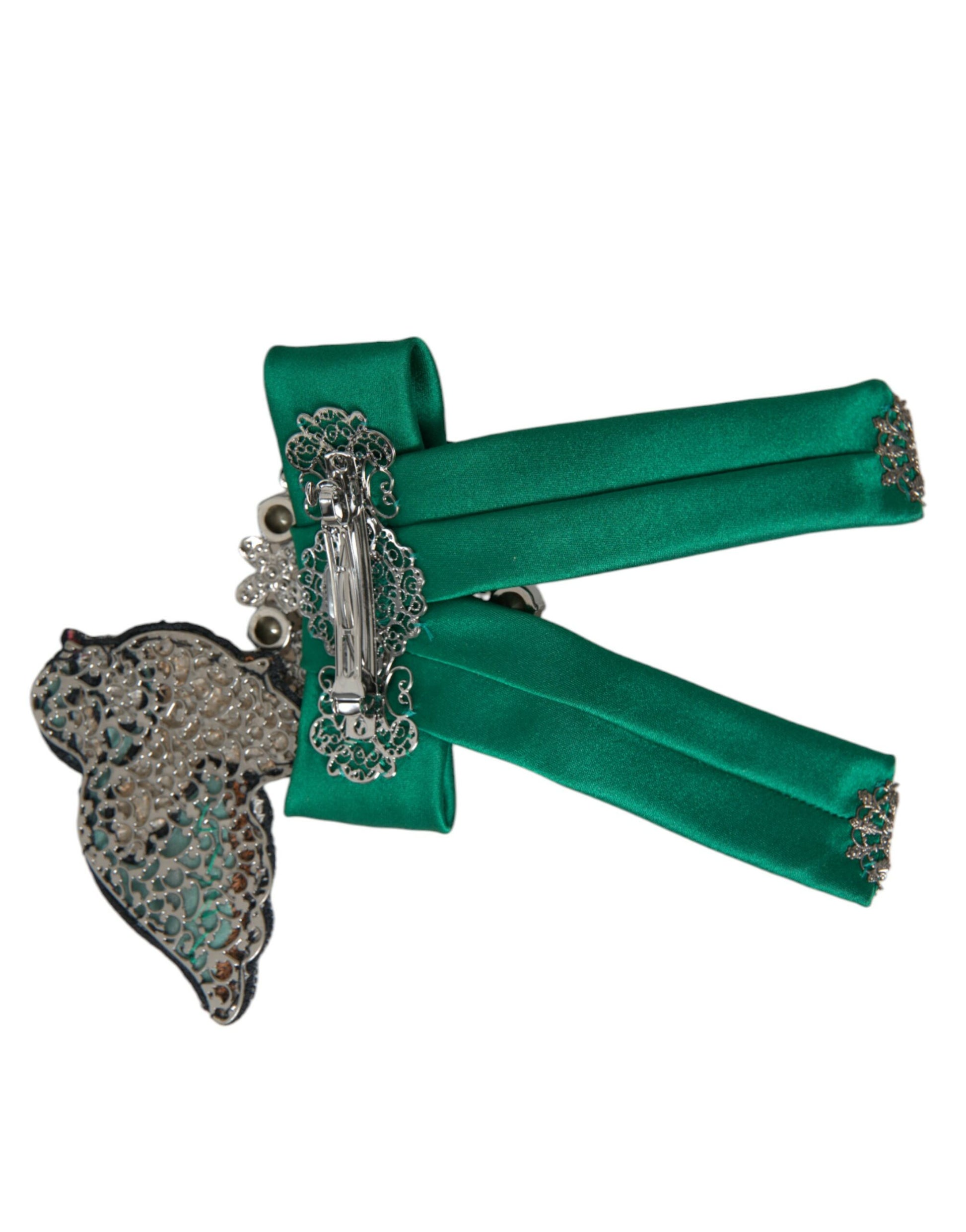 Dolce & Gabbana Green Satin Bird Crystal Women Hair Clip - KALAJ