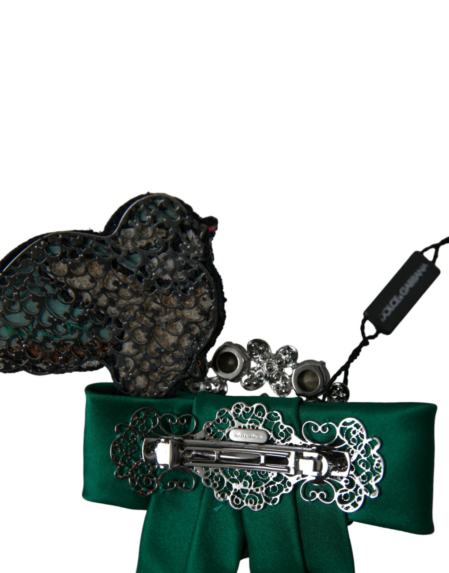 Dolce & Gabbana Green Satin Bird Crystal Women Hair Clip - KALAJ