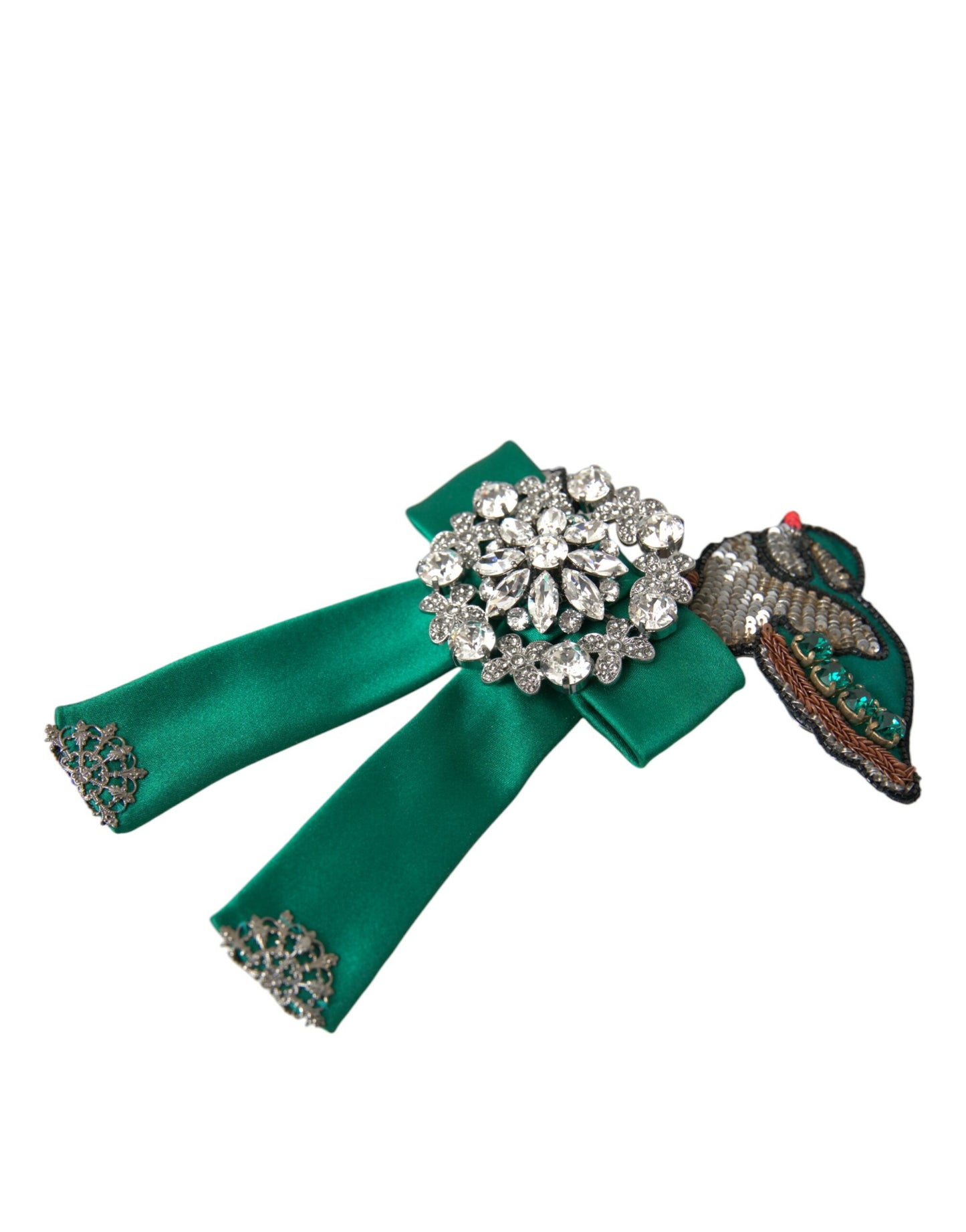 Dolce & Gabbana Green Satin Bird Crystal Women Hair Clip - KALAJ