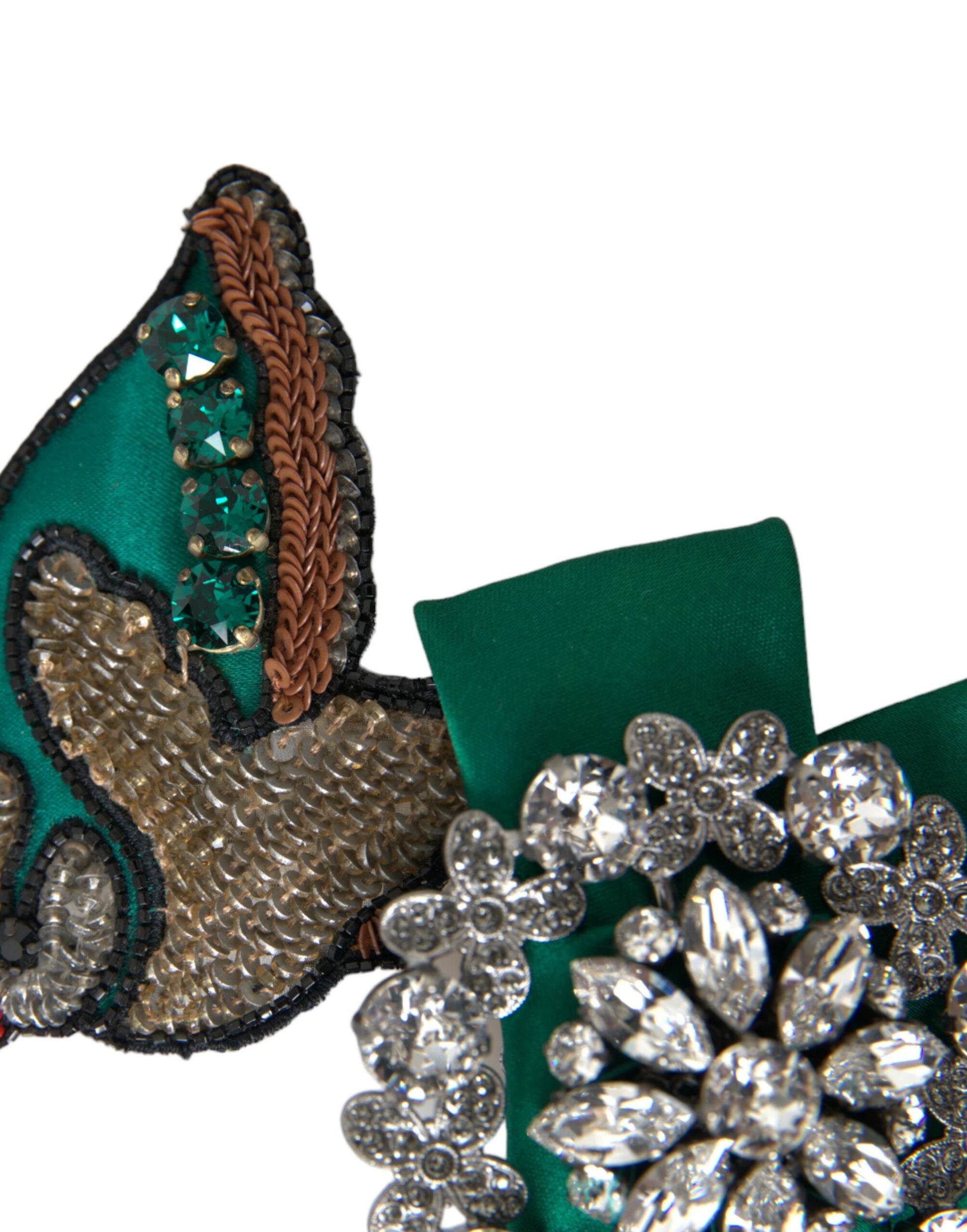 Dolce & Gabbana Green Satin Bird Crystal Women Hair Clip - KALAJ