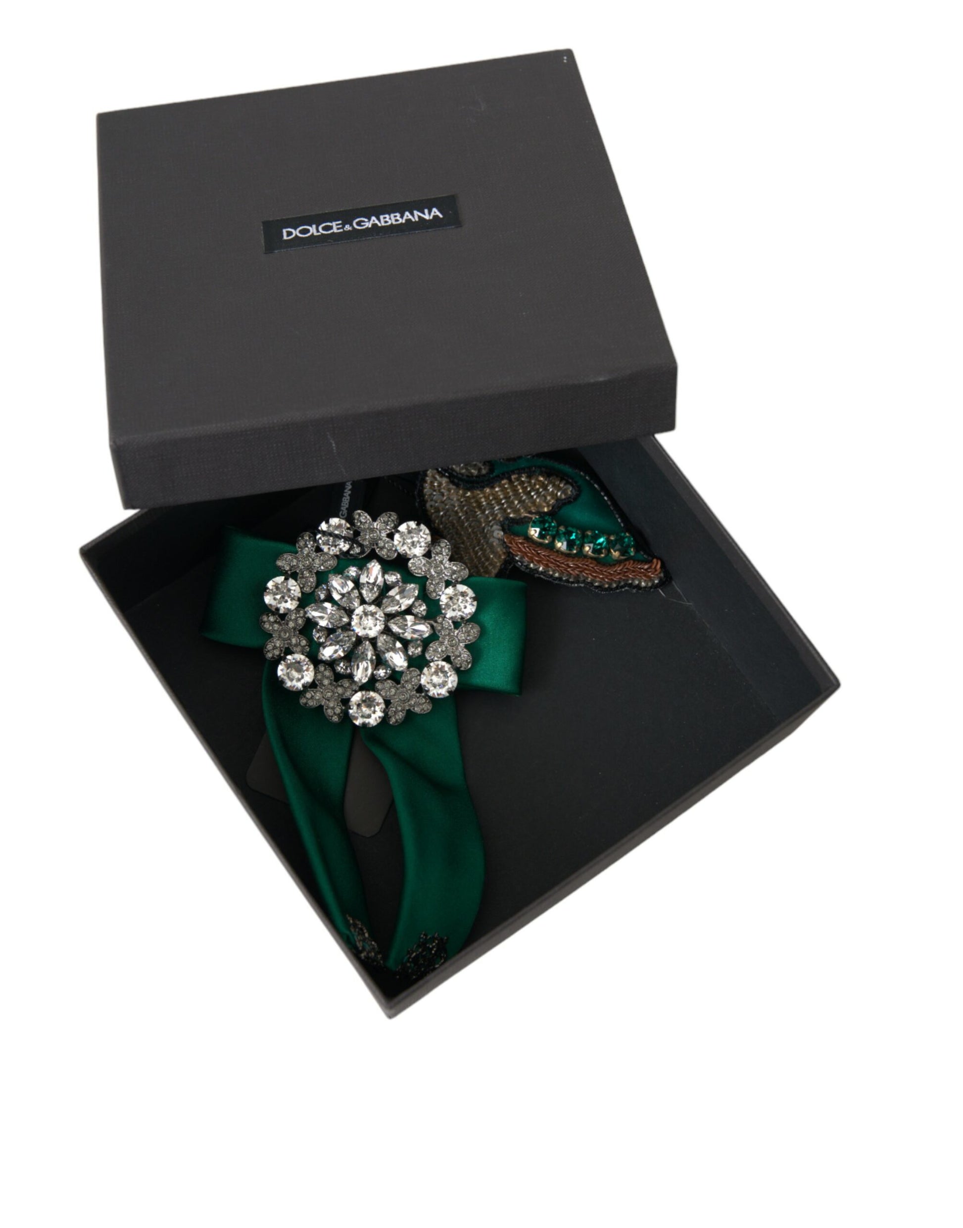 Dolce & Gabbana Green Satin Bird Crystal Women Hair Clip - KALAJ