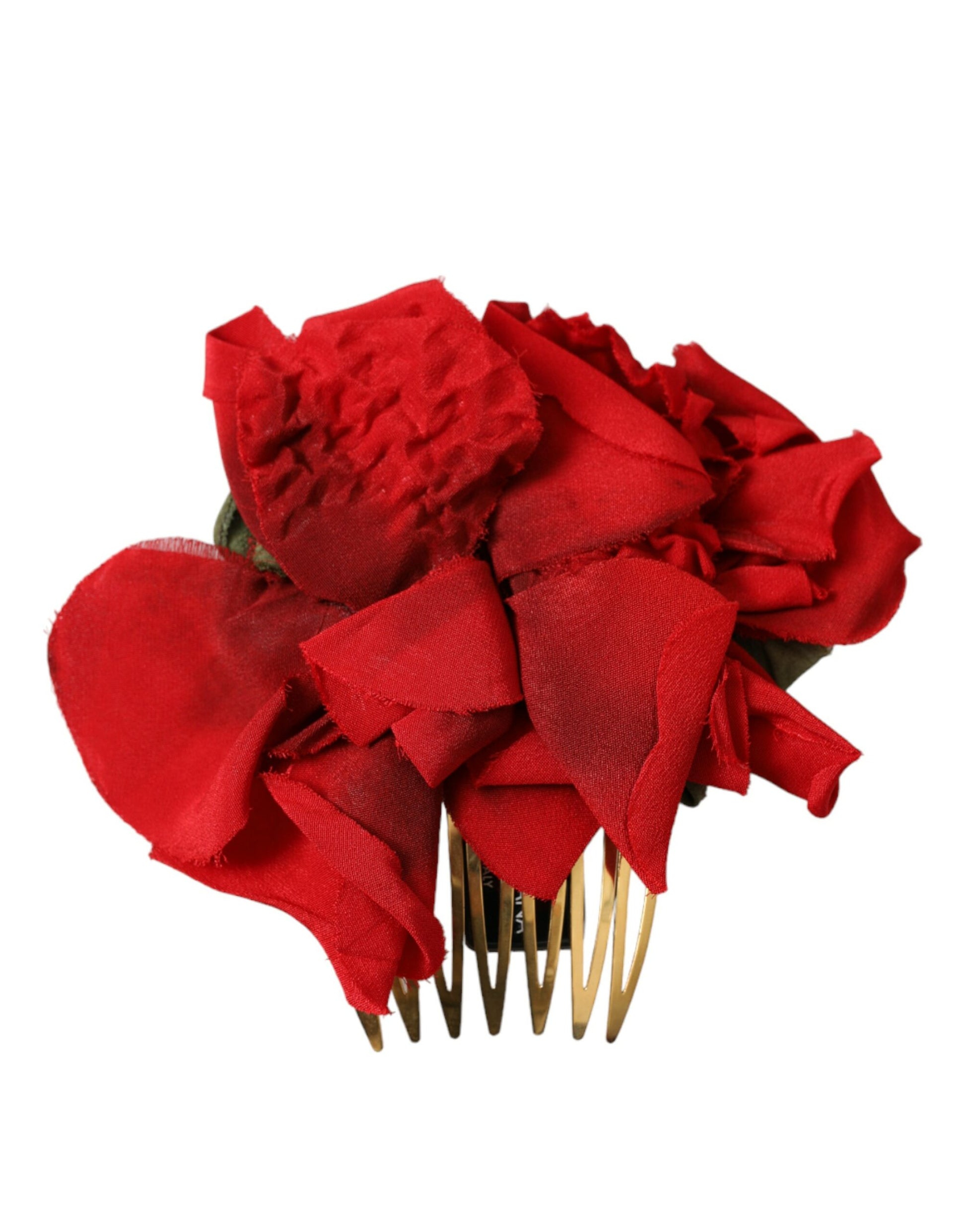 Dolce & Gabbana Red Silk Floral Gold Brass Women Hair Comb - KALAJ