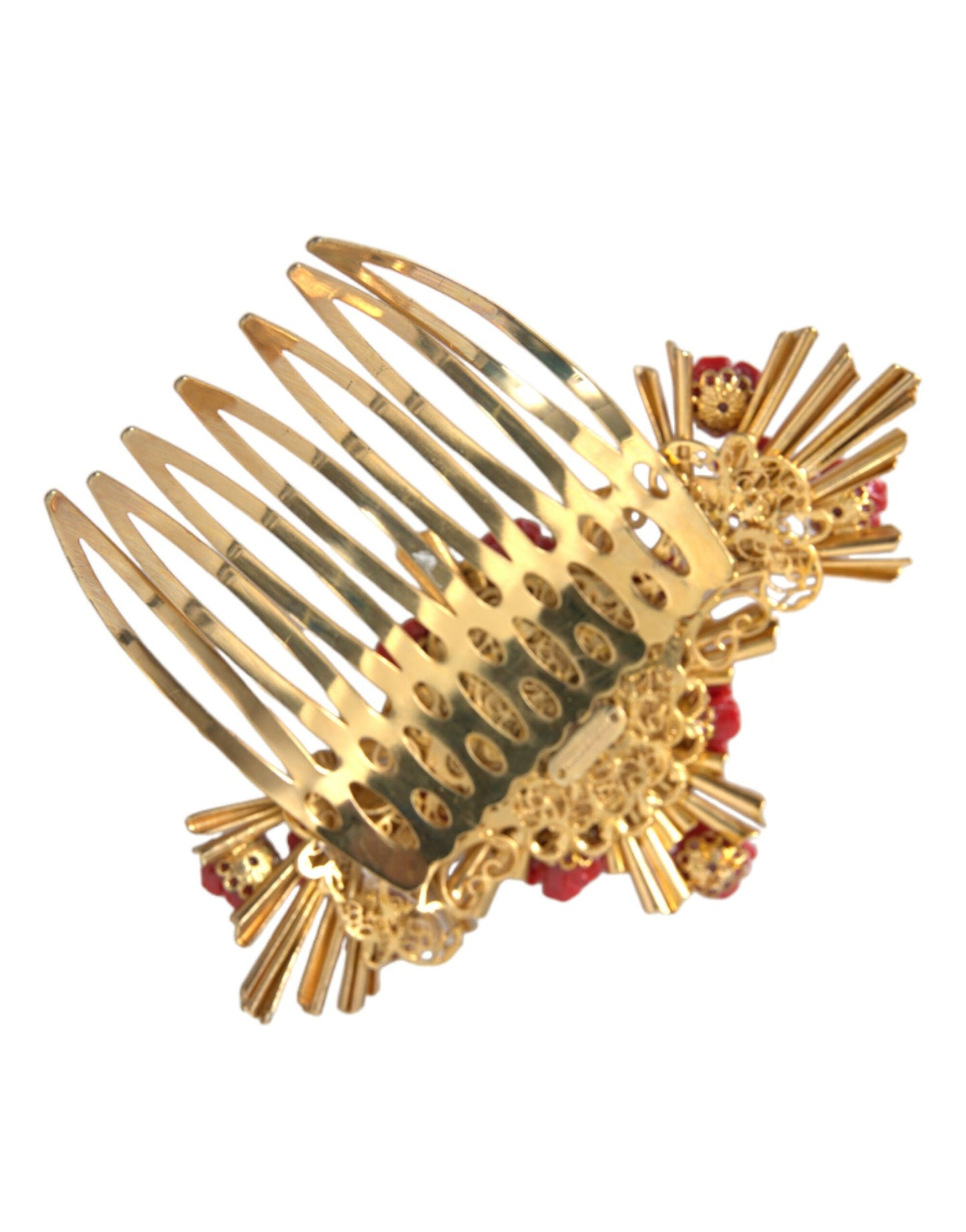 Dolce & Gabbana Gold Brass Crystal Heart Floral Hair Comb - KALAJ