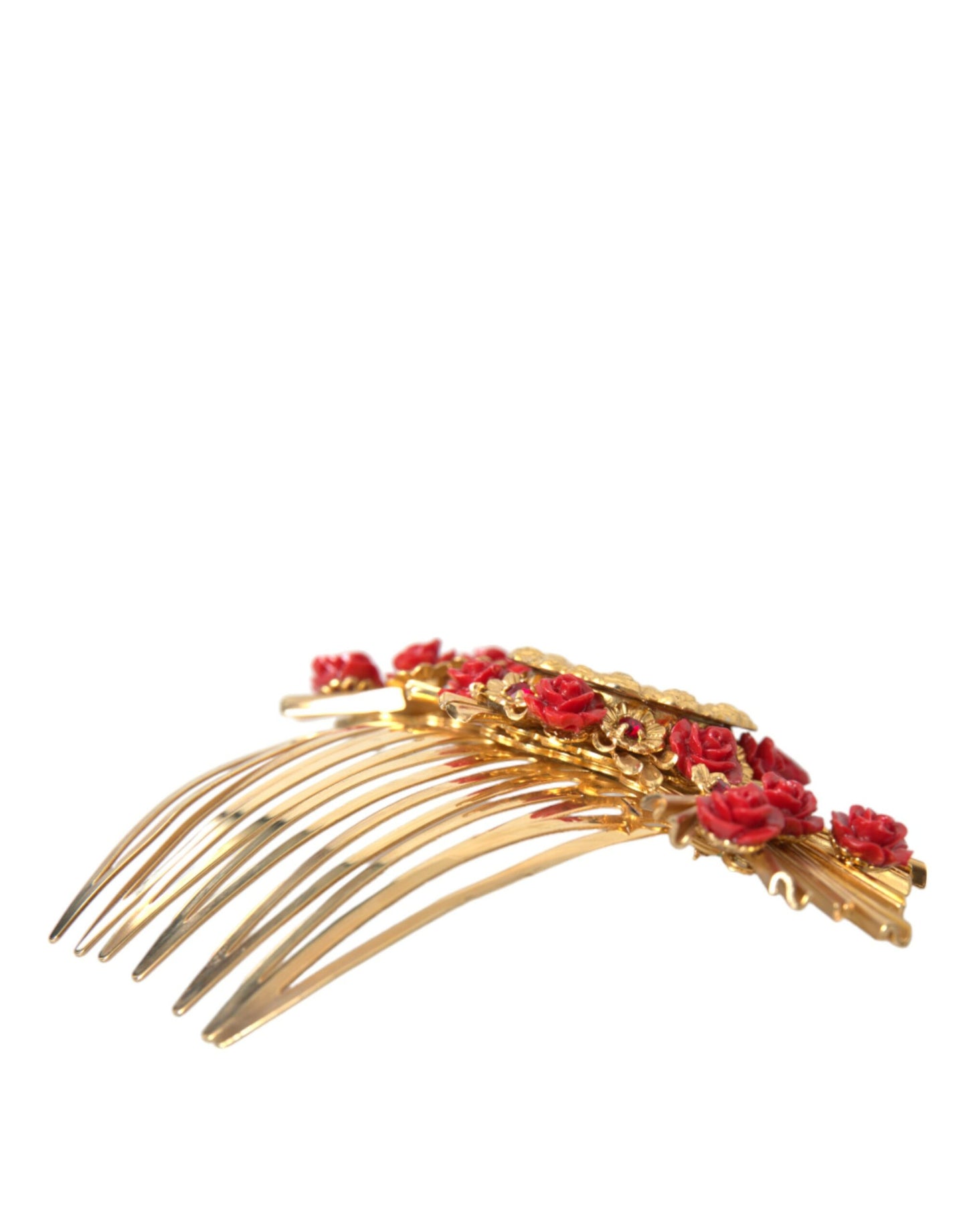 Dolce & Gabbana Gold Brass Crystal Heart Floral Hair Comb - KALAJ