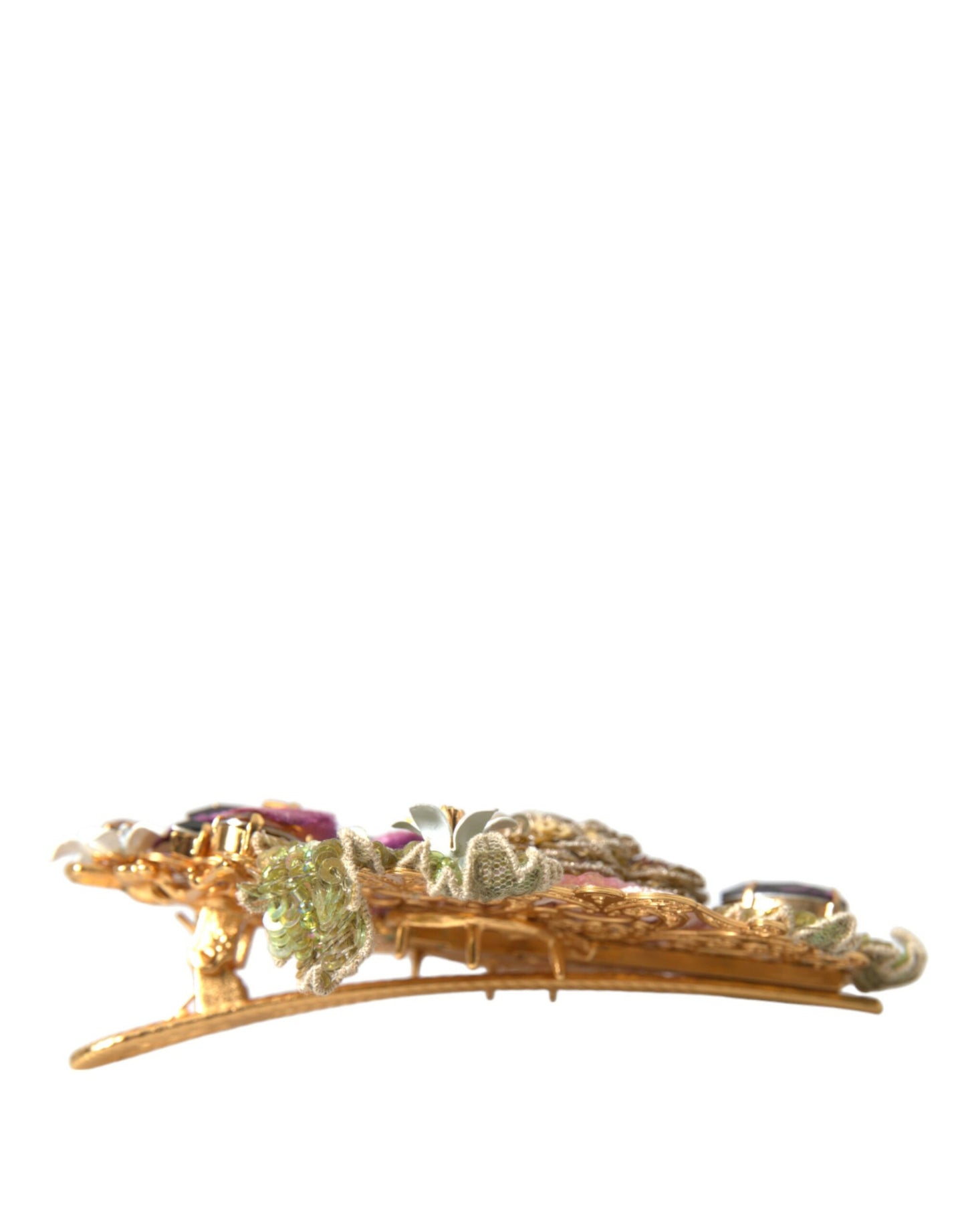 Dolce & Gabbana Gold Brass Floral Crystal Sequined Hair Clip - KALAJ