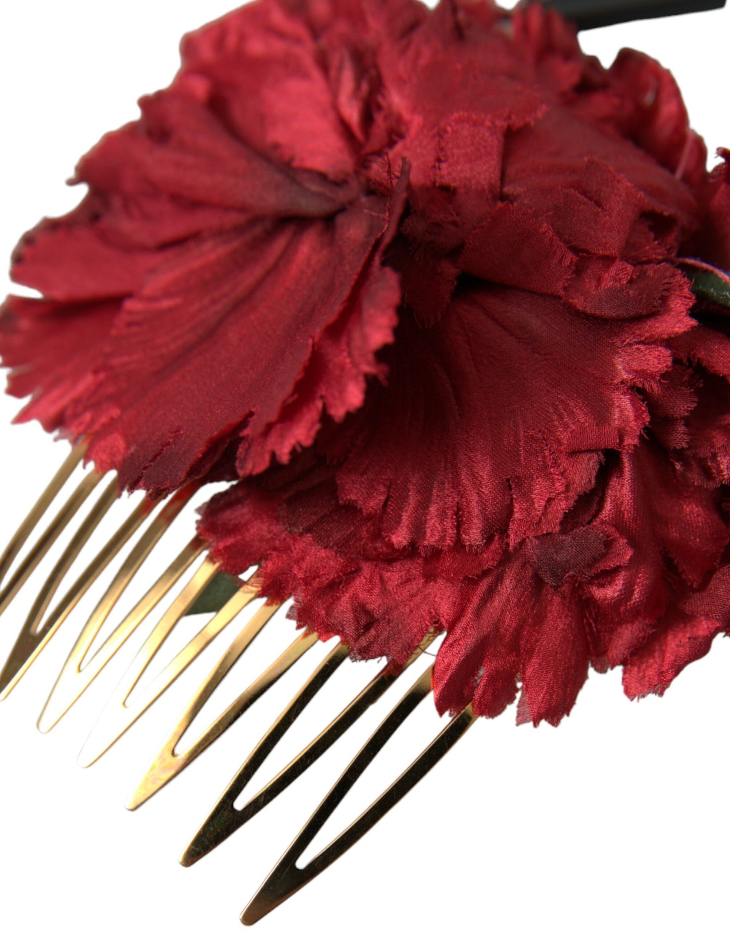 Dolce & Gabbana Red Silk Floral Gold Brass Women Hair Comb - KALAJ