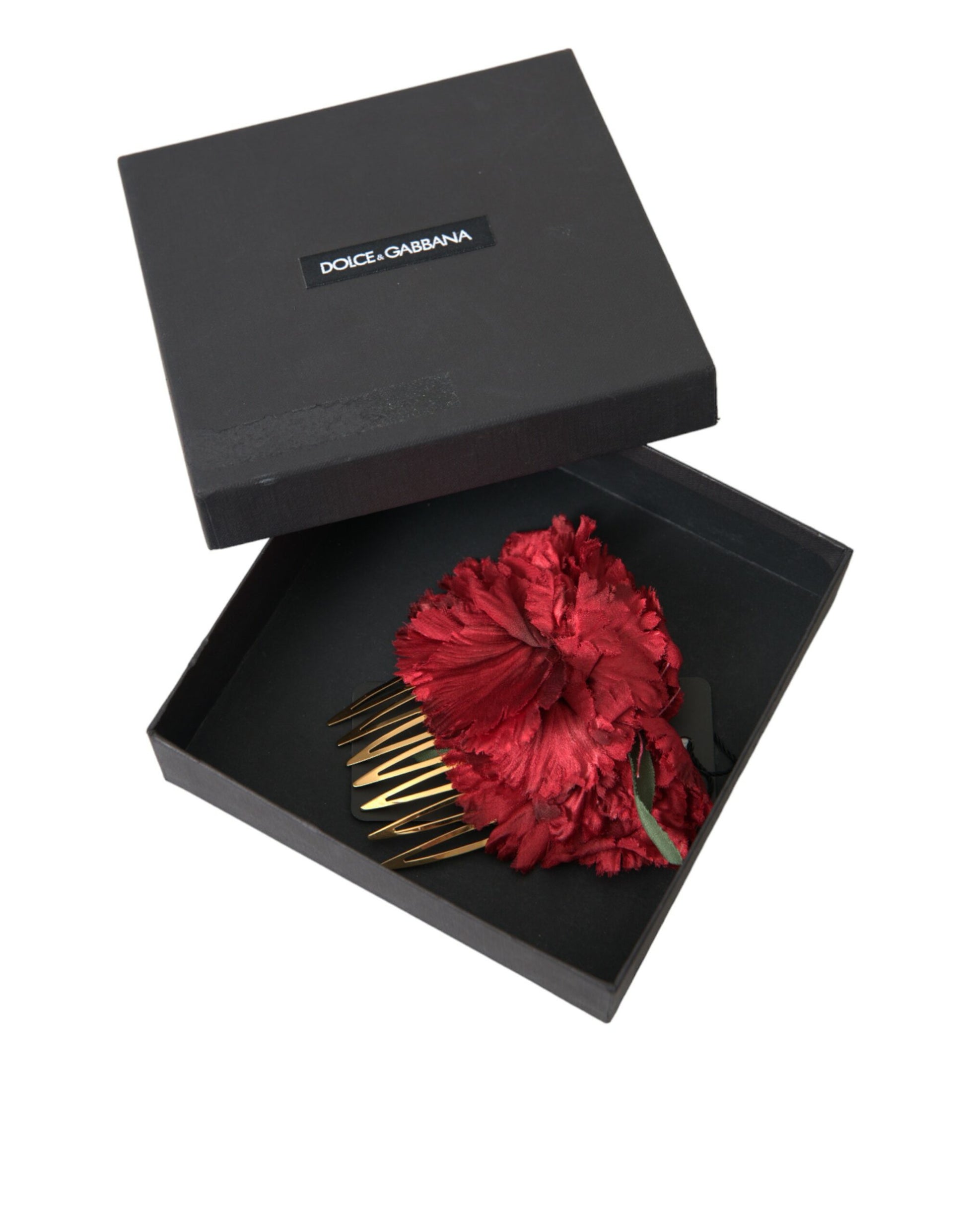 Dolce & Gabbana Red Silk Floral Gold Brass Women Hair Comb - KALAJ