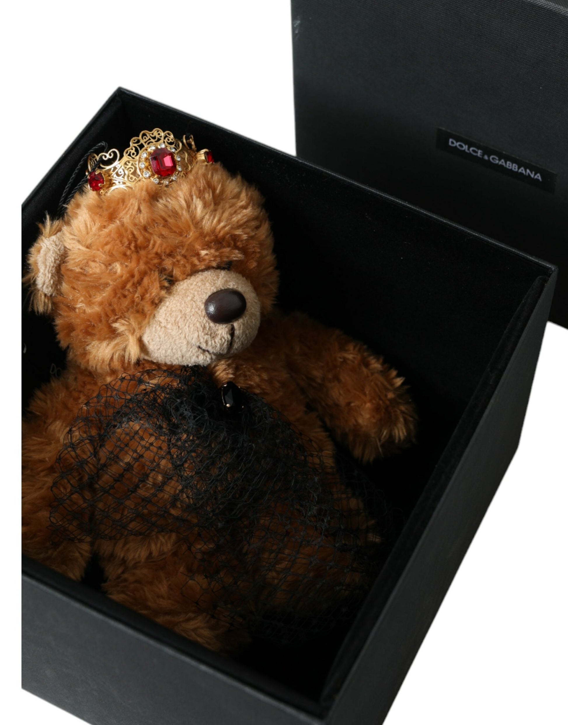 Dolce & Gabbana Brown Teddy Bear Gold Crystal Crown Hair Band Diadem - KALAJ