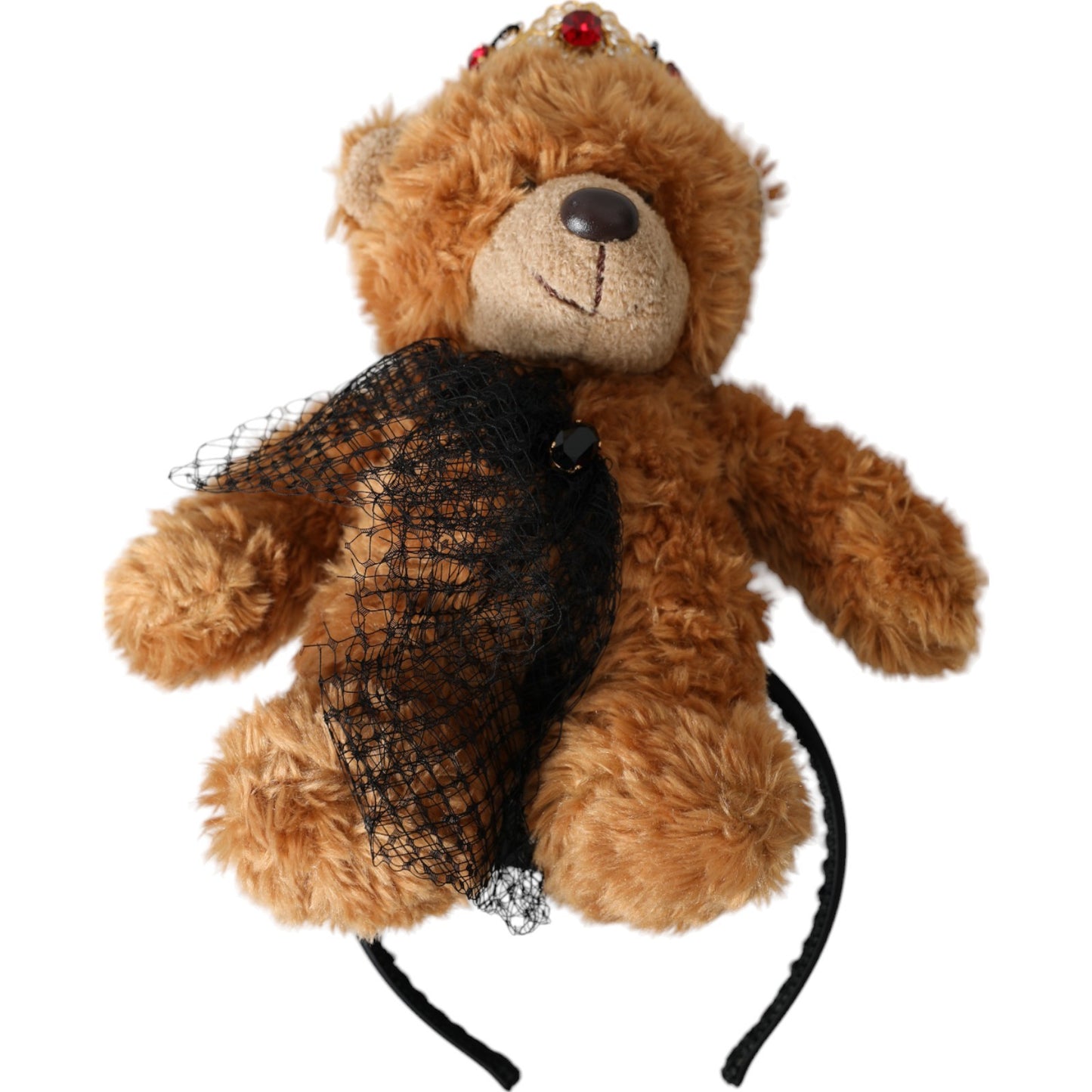 Dolce & Gabbana Brown Teddy Bear Gold Crystal Crown Hair Band Diadem - KALAJ