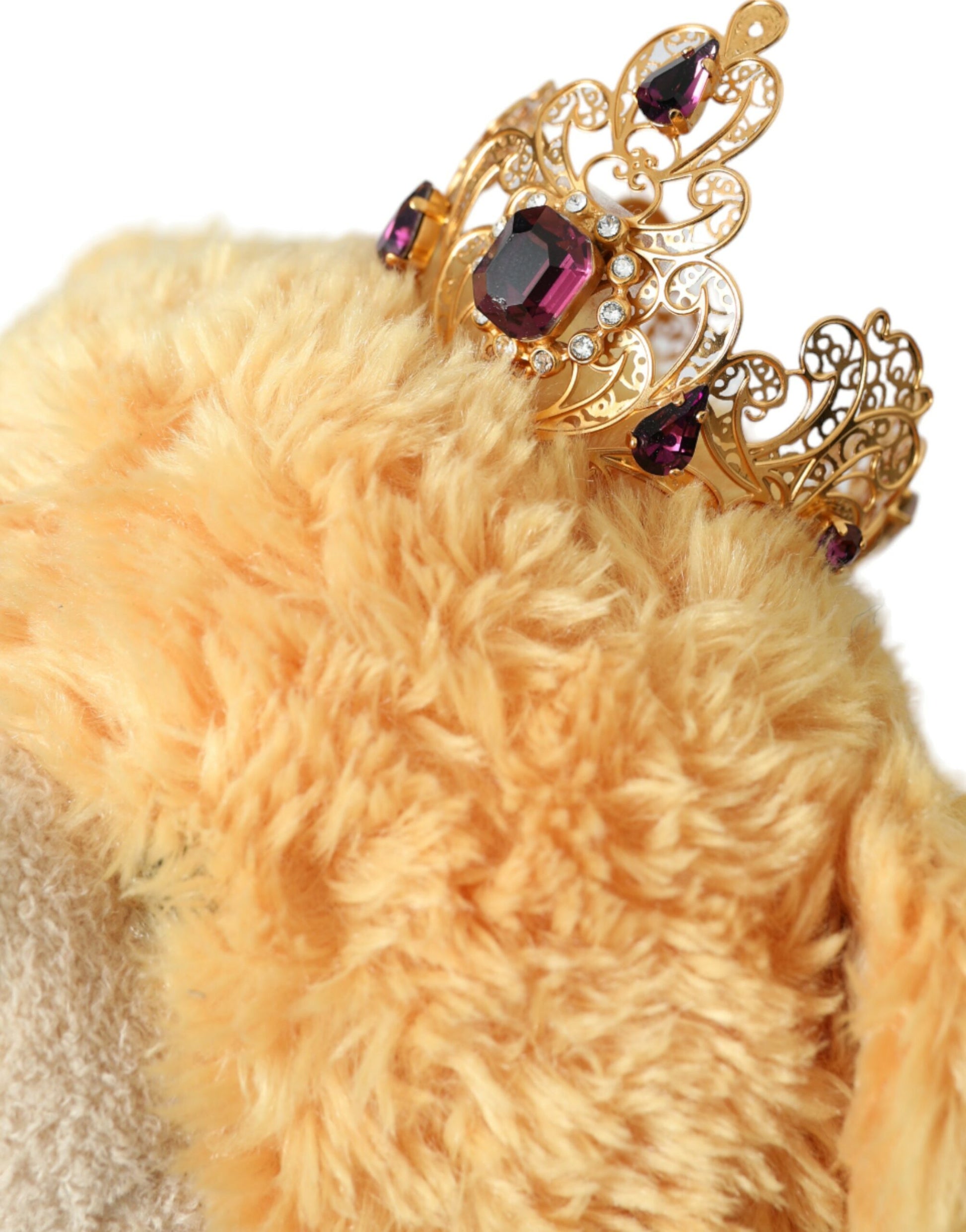 Dolce & Gabbana Brown Teddy Bear Gold Crystal Crown Hair Band Diadem - KALAJ