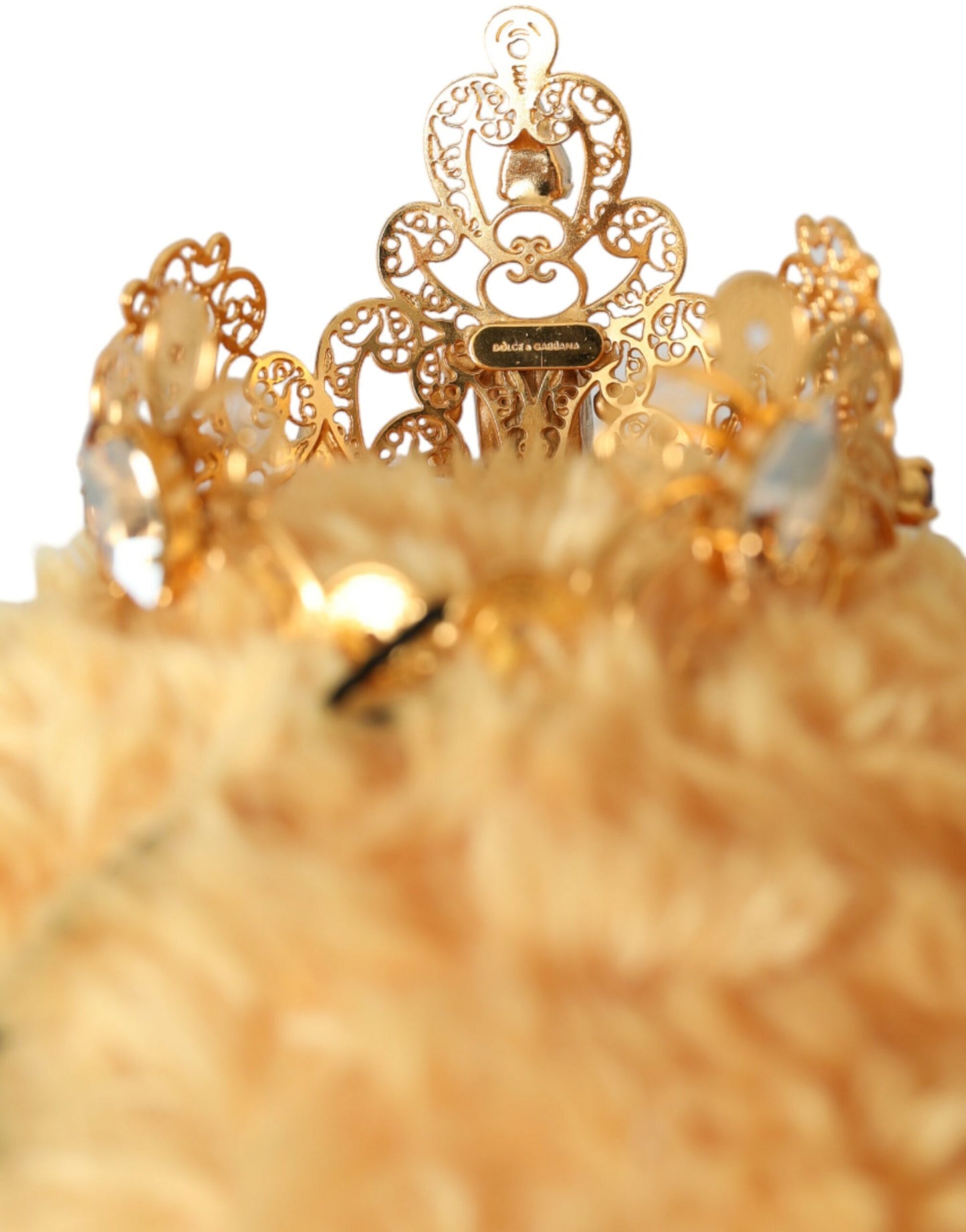 Dolce & Gabbana Brown Teddy Bear Gold Crystal Crown Hair Band Diadem - KALAJ