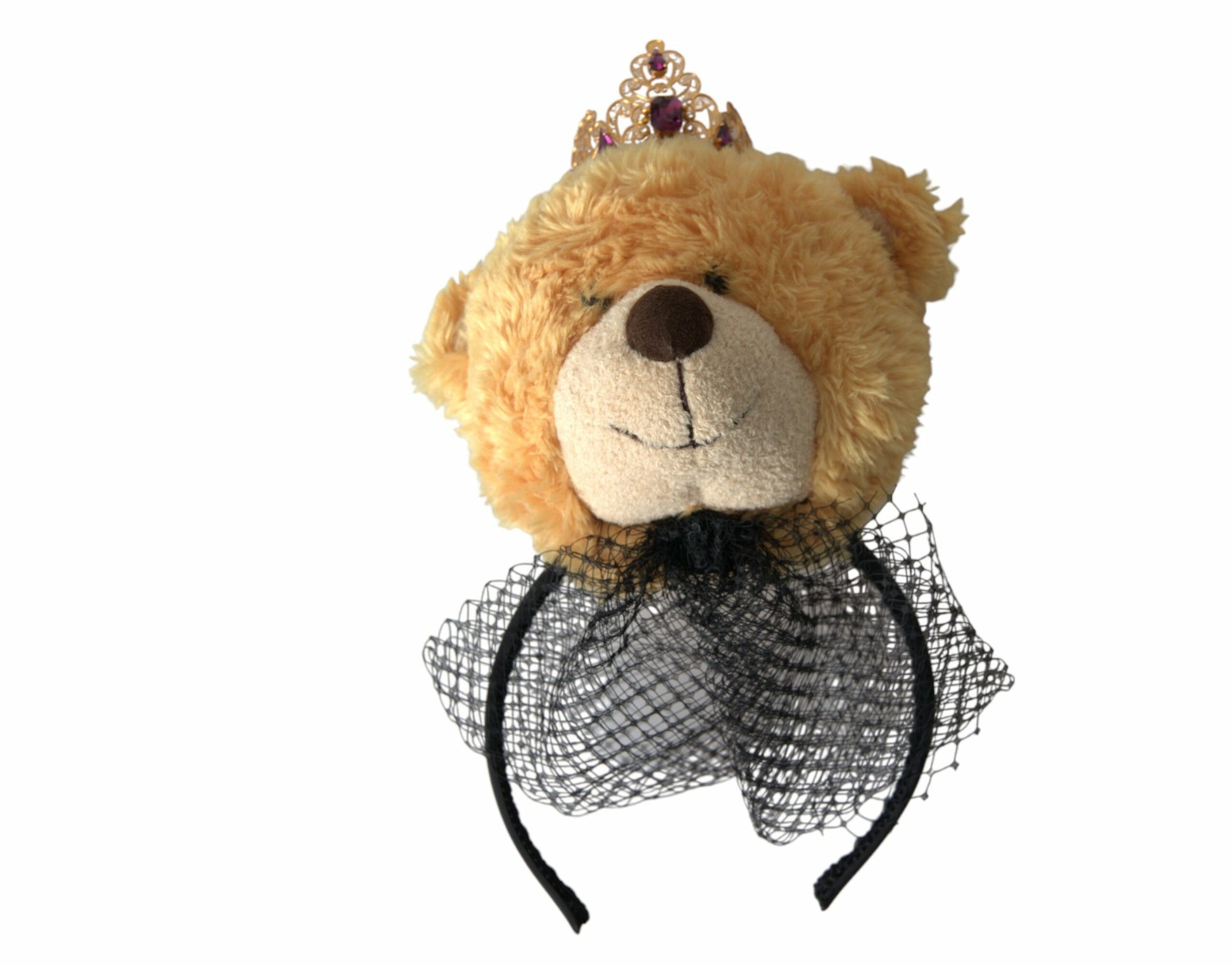 Dolce & Gabbana Brown Teddy Bear Gold Crystal Crown Hair Band Diadem - KALAJ