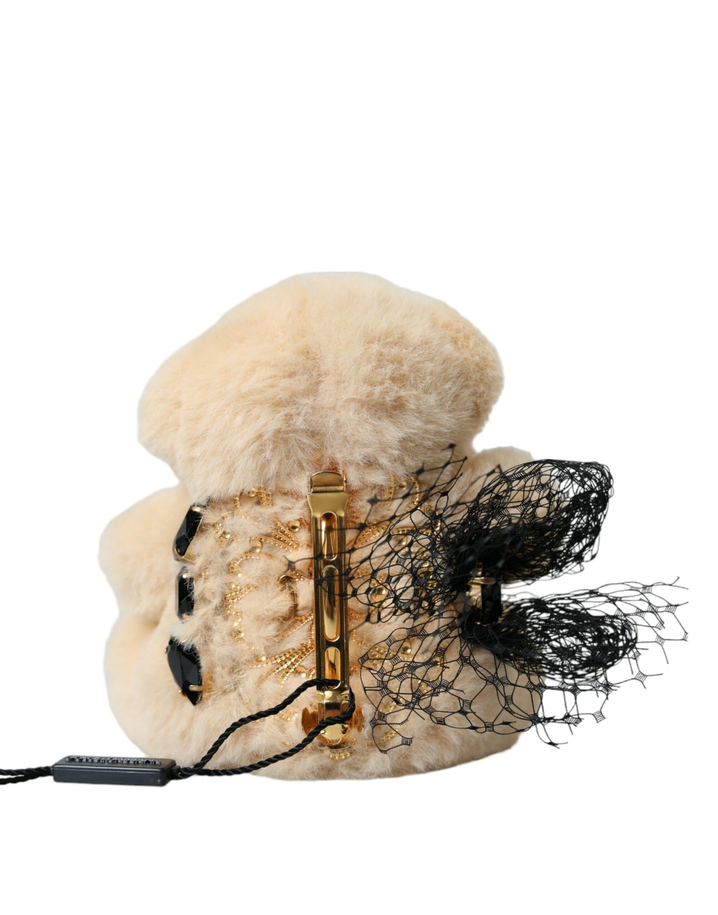 Dolce & Gabbana Beige Teddy Bear Mesh Net Band Hair Clip - KALAJ