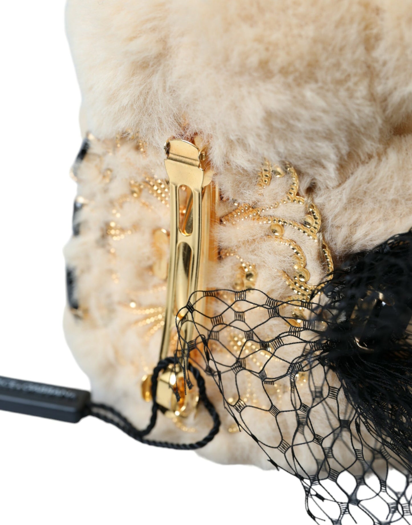 Dolce & Gabbana Beige Teddy Bear Mesh Net Band Hair Clip - KALAJ