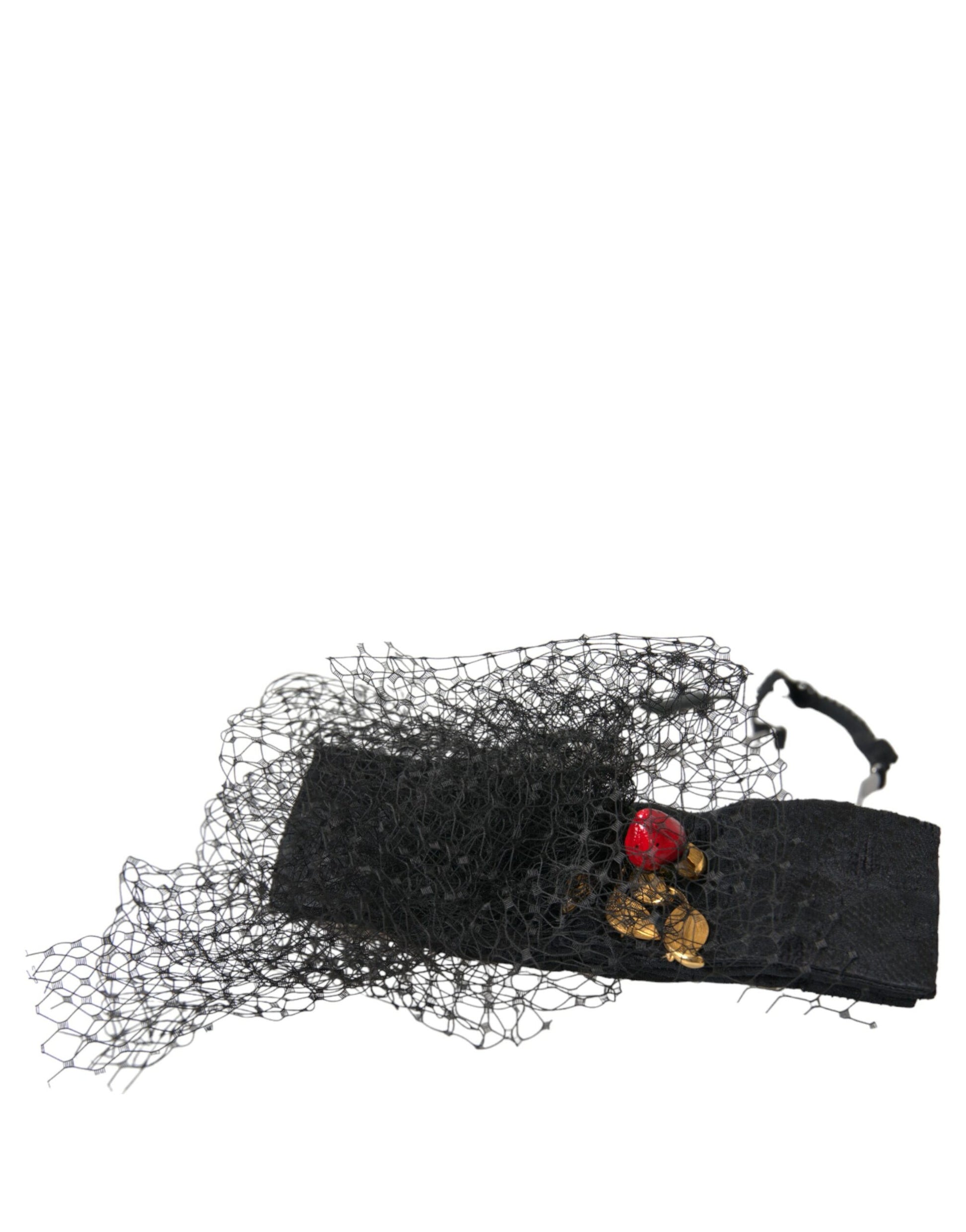 Dolce & Gabbana Black Strawberry Sicily Crystal Mesh Net Headband Diadem - KALAJ