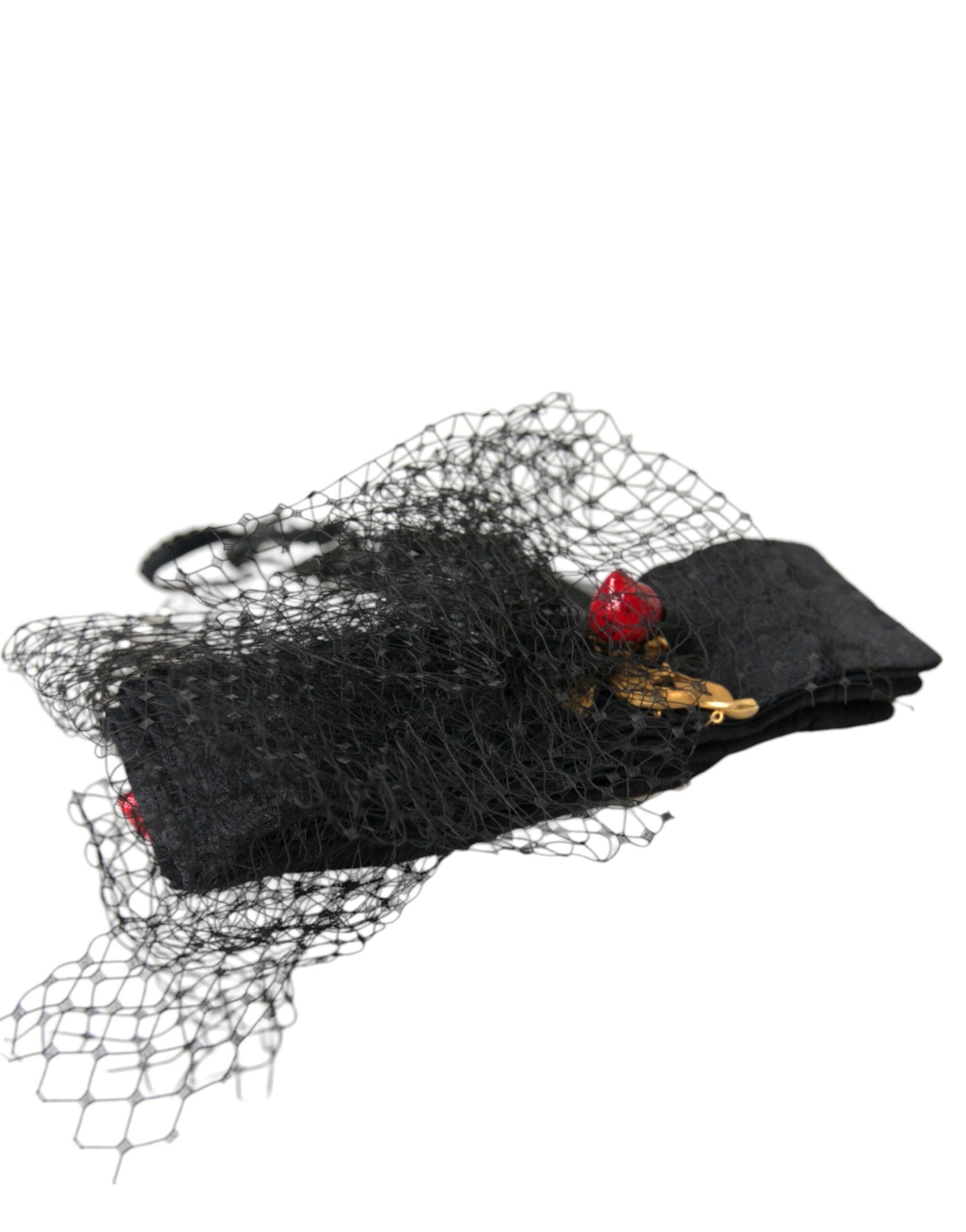 Dolce & Gabbana Black Strawberry Sicily Crystal Mesh Net Headband Diadem - KALAJ