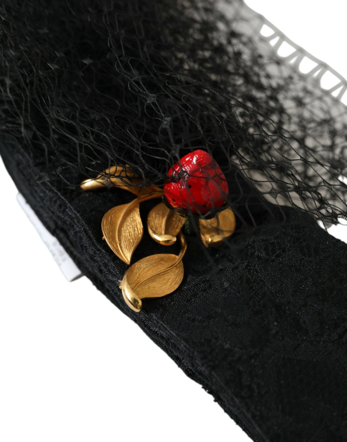 Dolce & Gabbana Black Strawberry Sicily Crystal Mesh Net Headband Diadem - KALAJ