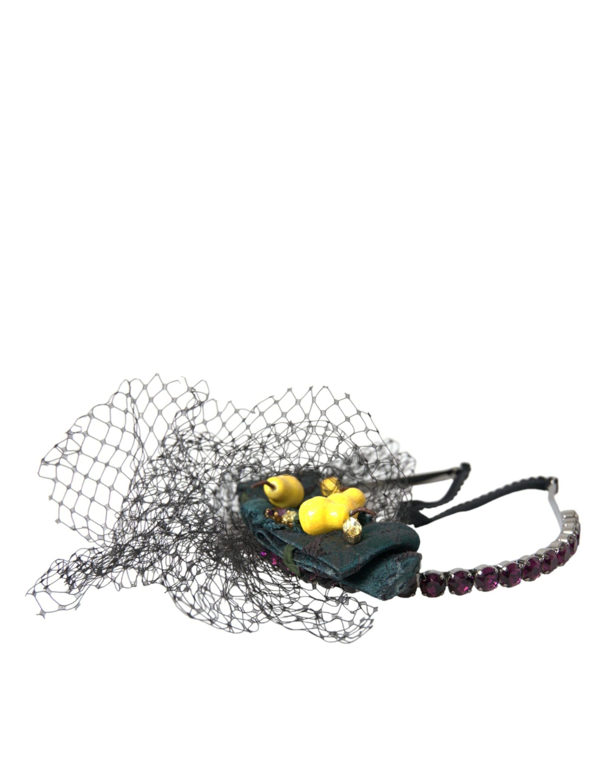 Dolce & Gabbana Black Lemons Sicily Purple Crystal Net Headband Diadem - KALAJ