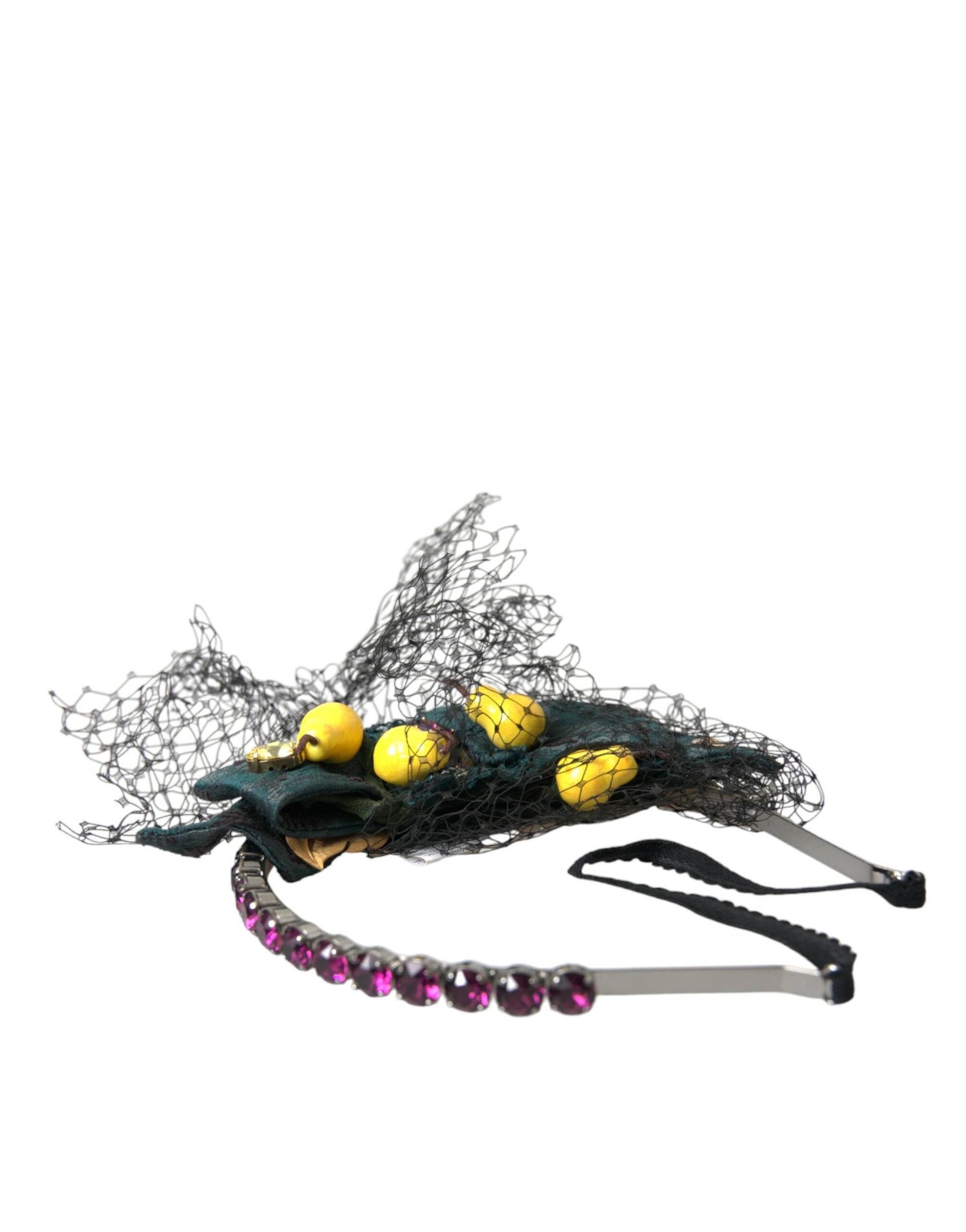 Dolce & Gabbana Black Lemons Sicily Purple Crystal Net Headband Diadem - KALAJ