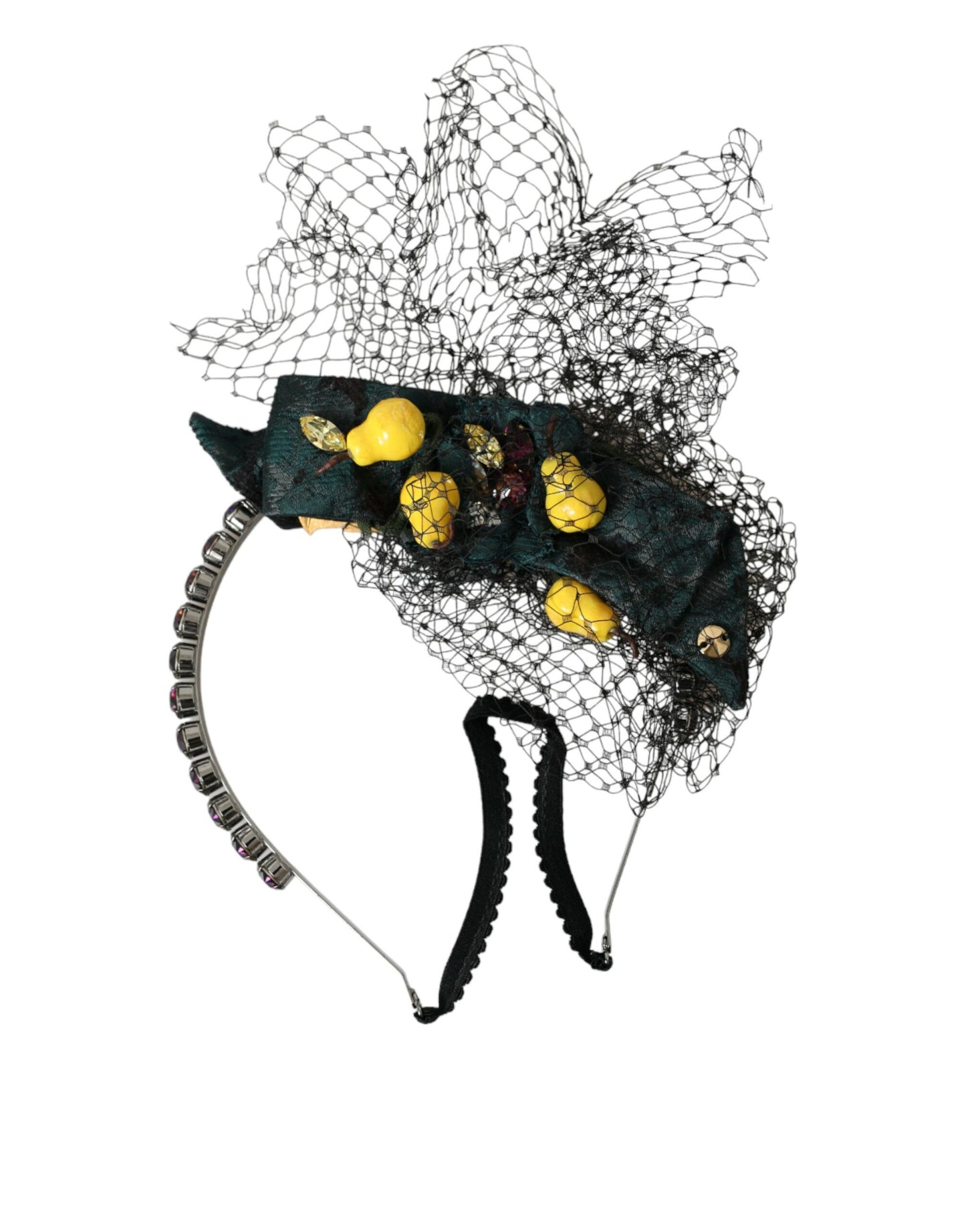 Dolce & Gabbana Black Lemons Sicily Purple Crystal Net Headband Diadem - KALAJ